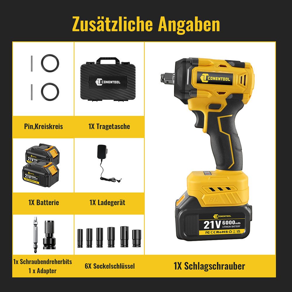 CONENTOOL Akku-Schlagschrauber 21V, 4600,00 U/min, 520,00 günstig online kaufen