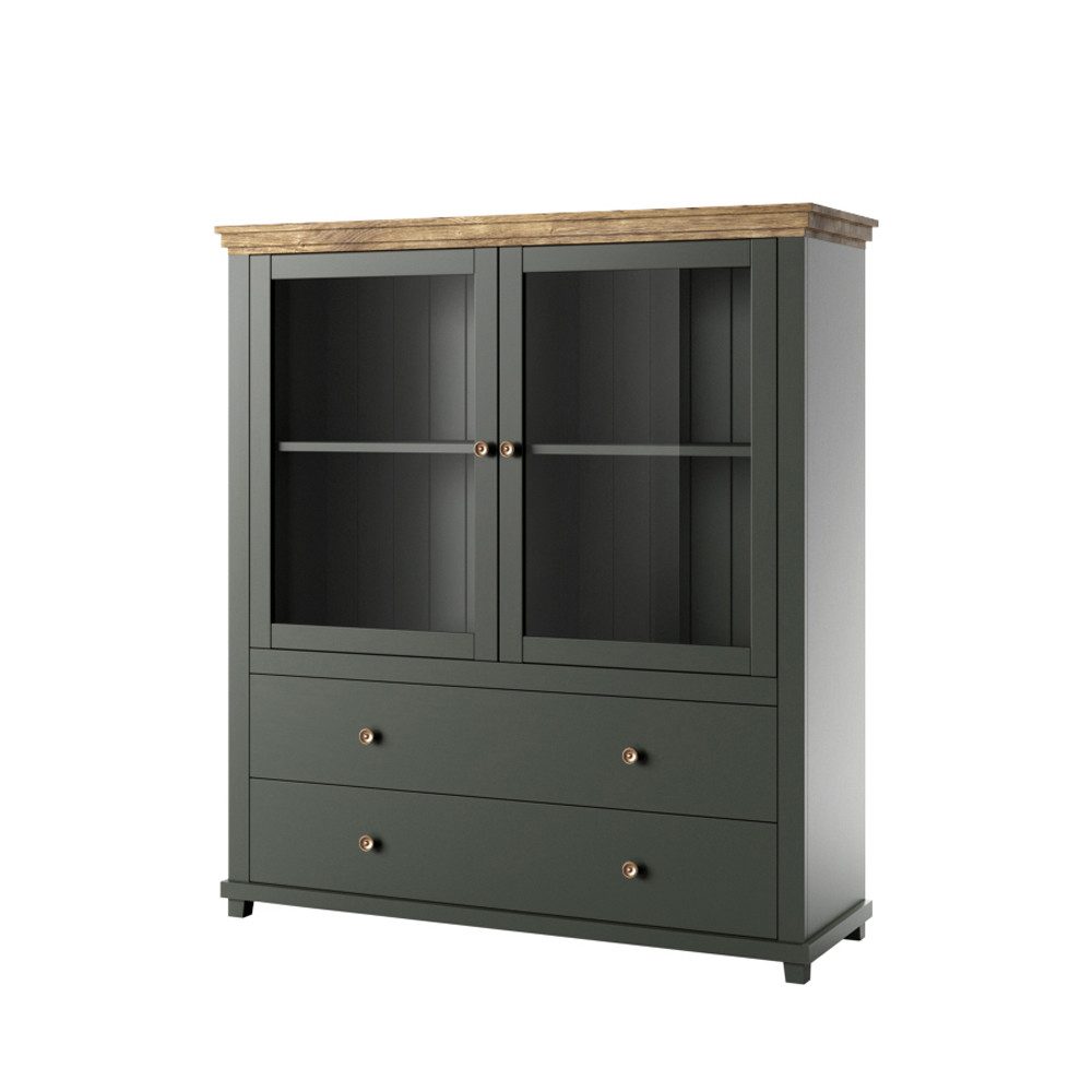 Lomadox Highboard EPSOM-83, grün mit Lefkas Eiche Nb. 126/138/42 cm