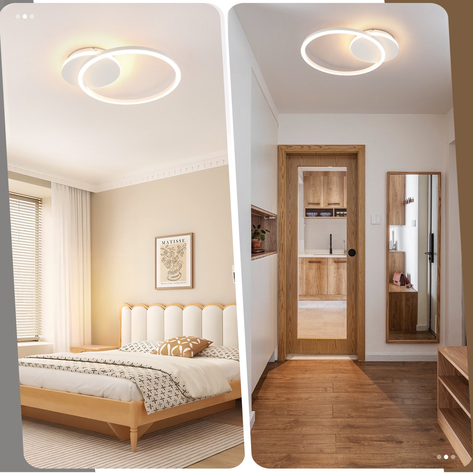 Nettlife LED Deckenleuchte Wohnzimmer 24W Schwarz Modern 2-Ringen 3000K Warmweiß, LED fest integriert, Warmweiß, Metall Deckenleuchten für Wohnzimmer Esszimmer