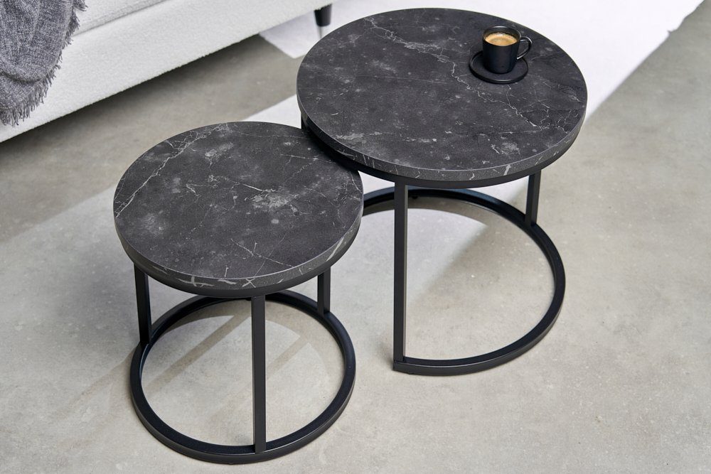 riess-ambiente Couchtisch ELEGANCE 45cm schwarz (Set, 2-St), Wohnzimmer · MDF · Metall · rund · Marmor-Optik · Industrial schwarz | schwarz