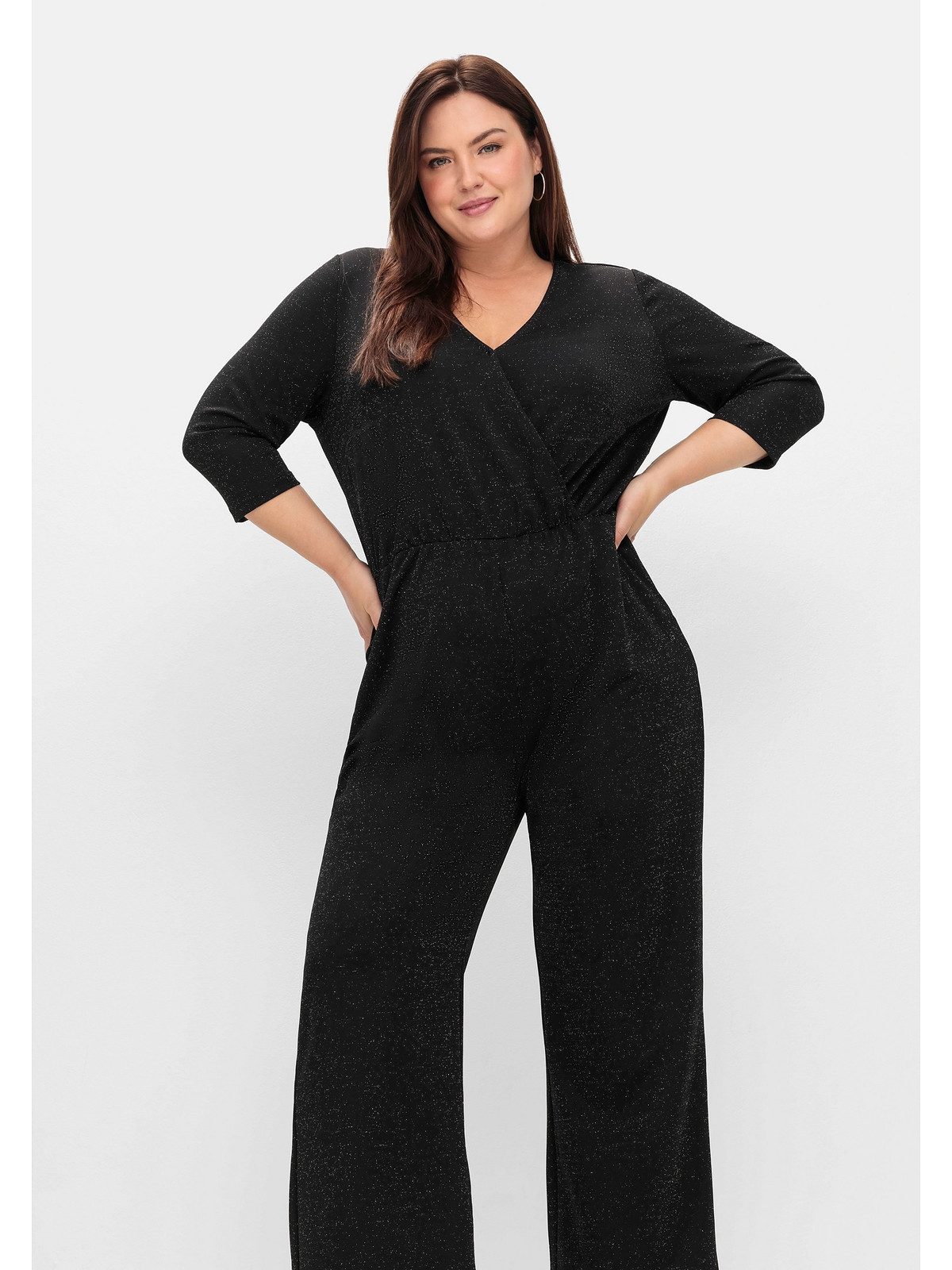 Sheego Jumpsuit Große Größen in Wickeloptik, mit Glitzergarn