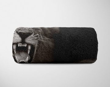 Sinus Art Handtücher Handtuch Strandhandtuch Saunatuch Kuscheldecke mit Tiermotiv Löwe brüllt, Baumwolle-Polyester-Mix (1-St), Handtuch