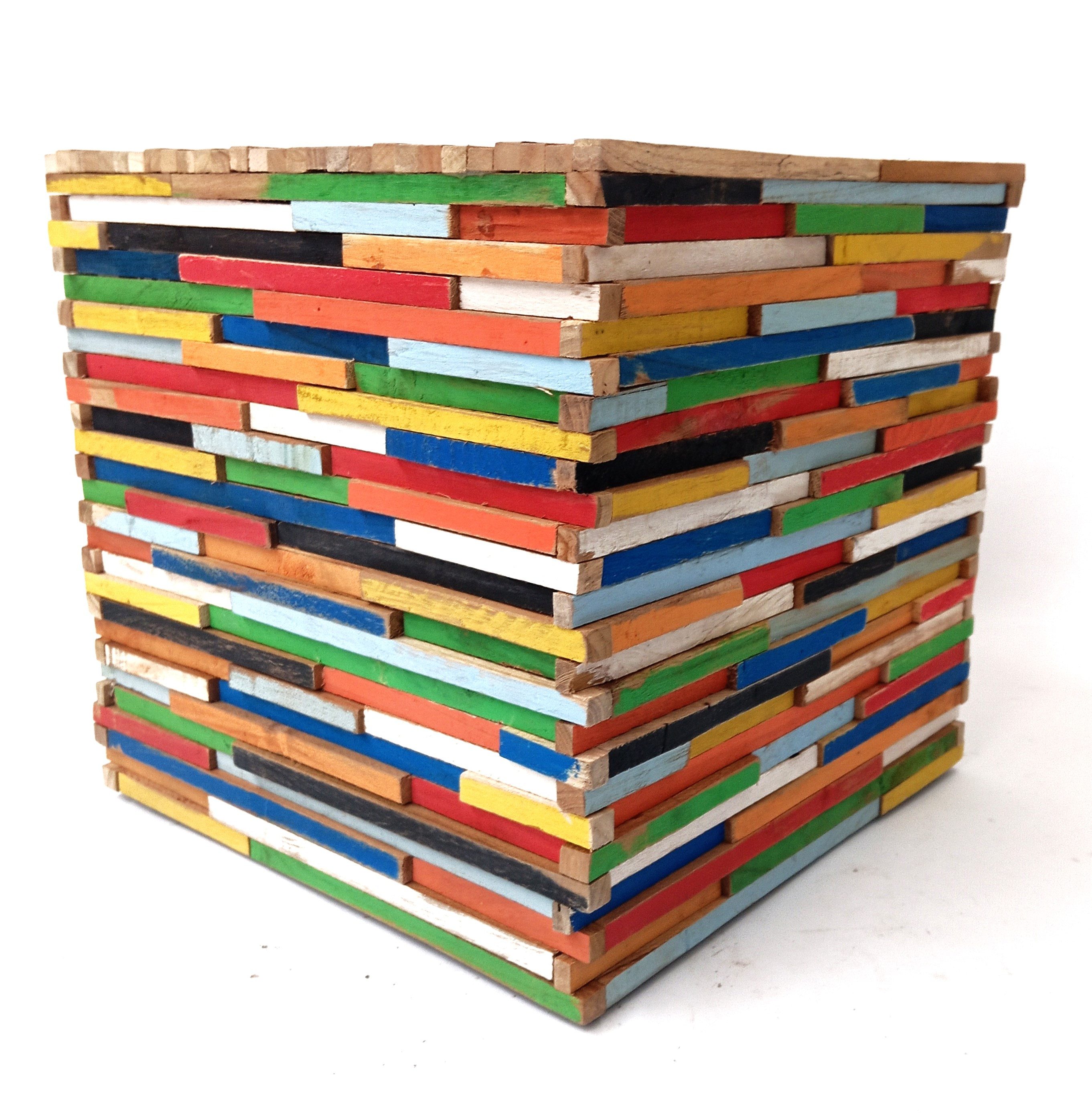 Brillibrum Hocker Bunter Beistelltisch 45 cm aus Echtholz Upcycling Bunt Hocker – Bild 2 von 4