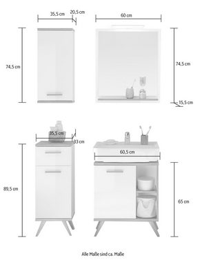 Saphir Badmöbel-Set Quickset 4-teilig, Waschbeckenunterschrank mit LED-Spiegel, (5-St), Unterschrank, Hängeschrank, inkl. Türdämpfer, 3 Türen, 1 Schublade