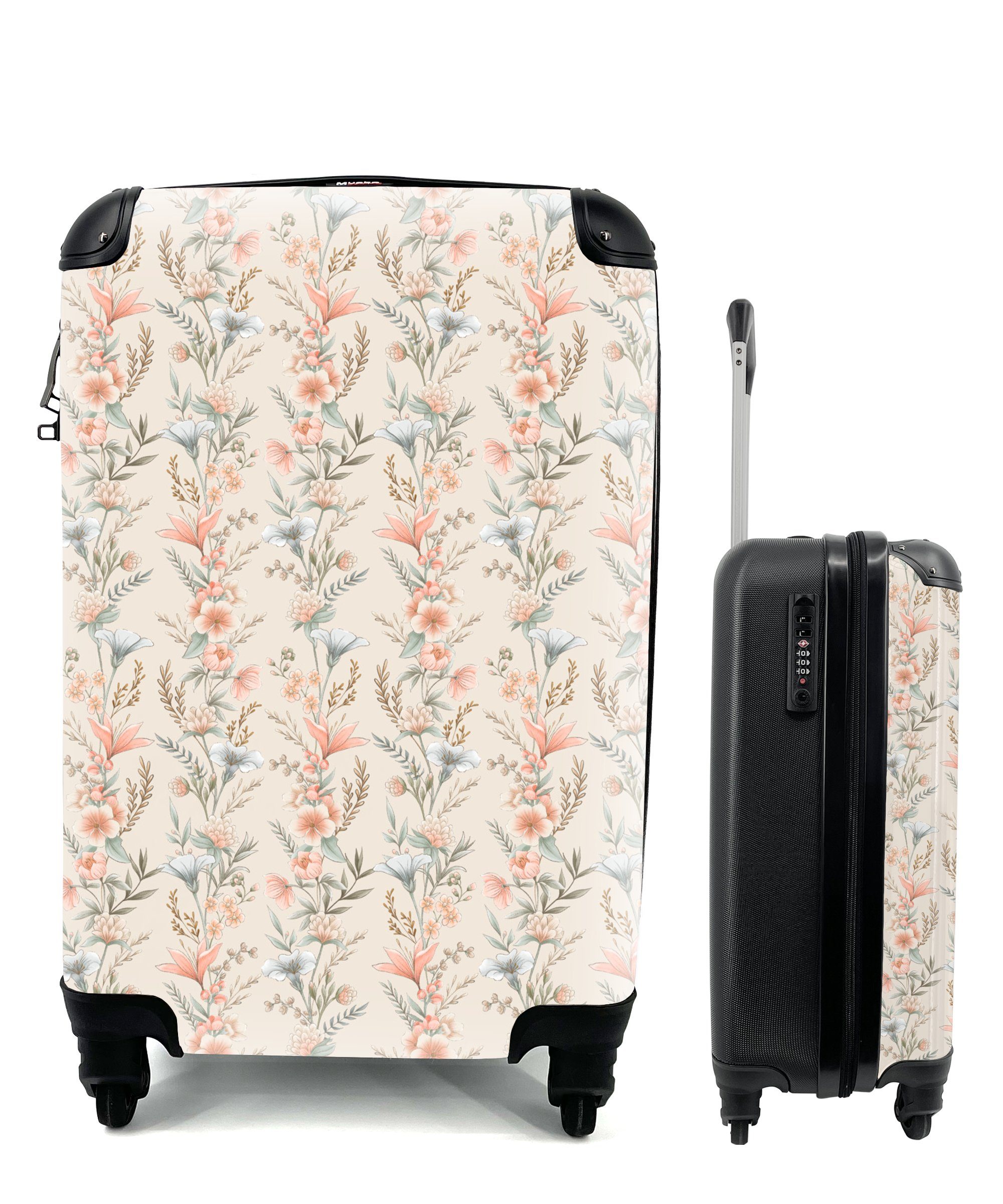 Reisekoffer Trolley, Reisetasche Farben, mit 4 Handgepäckkoffer für rollen, MuchoWow Ferien, Rollen, - - Pastell Handgepäck Blumen