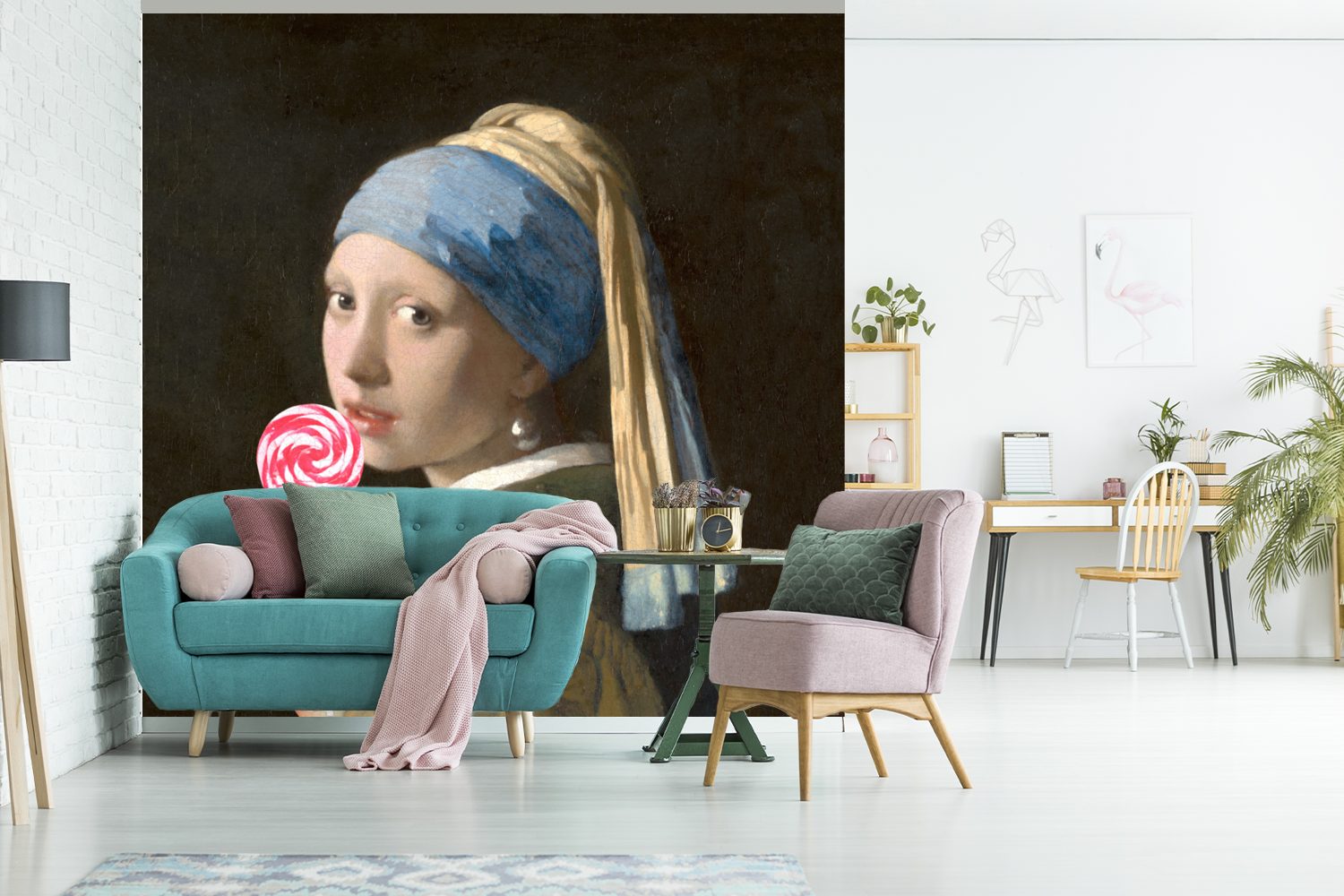 für Vinyl MuchoWow St), (5 Das Fototapete Vermeer dem Wandtapete bedruckt, - Mädchen Schlafzimmer, Matt, mit Süßigkeiten, Wohnzimmer Tapete Perlenohrring oder -