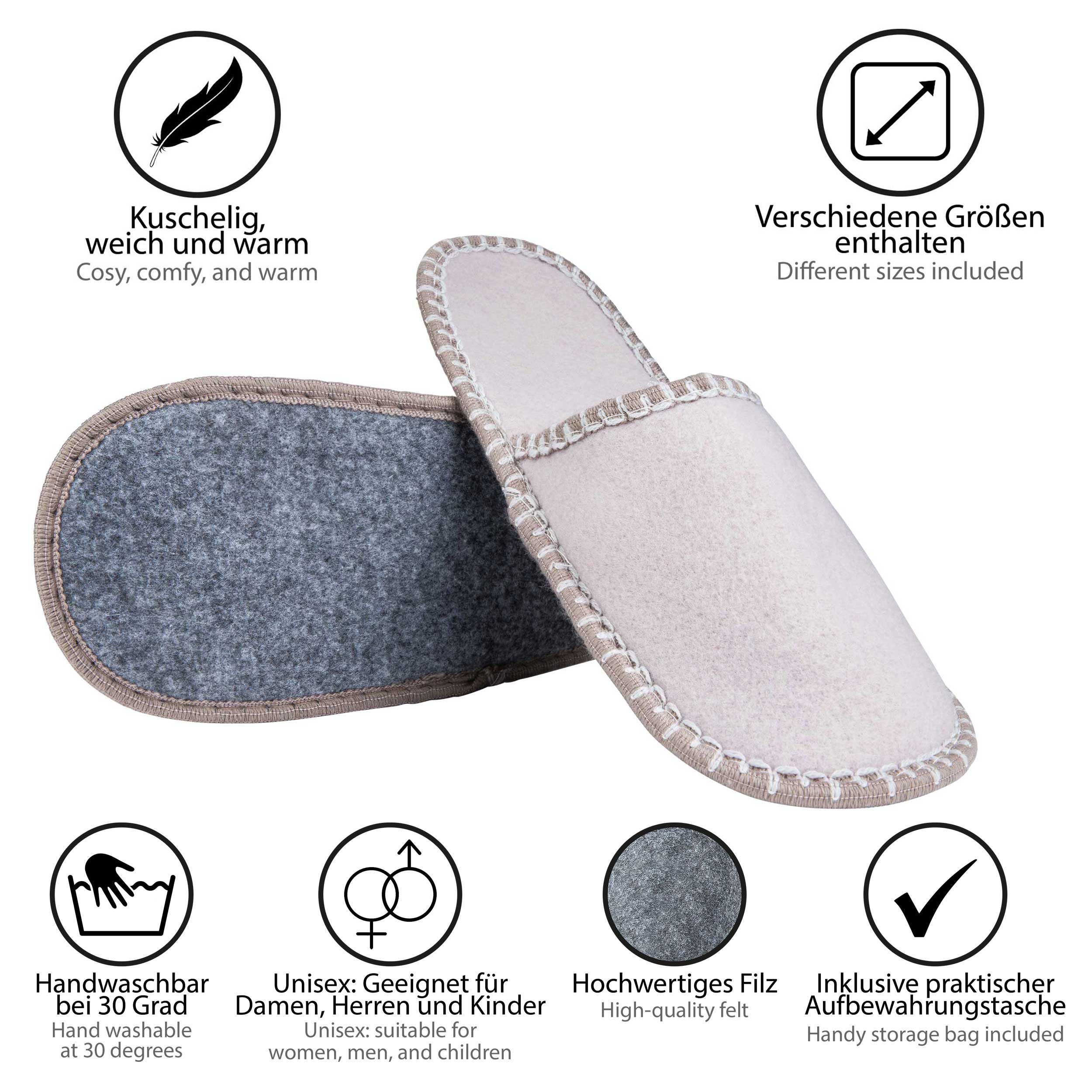 ONVAYA Gästepantoffel 5er Set grau, Filz Pantoffel, Hausschuhe Hausschuh (1-tlg)