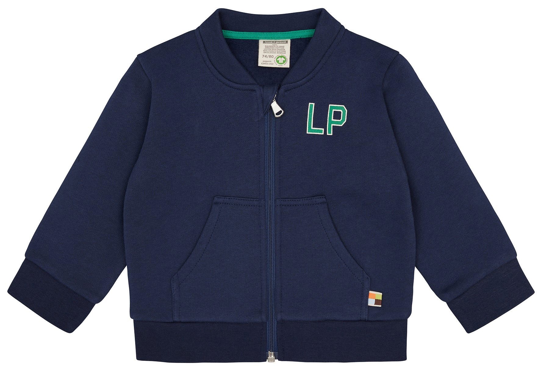 loud + proud Collegejacke mit Taschen und Druck Biobaumwolle GOTS