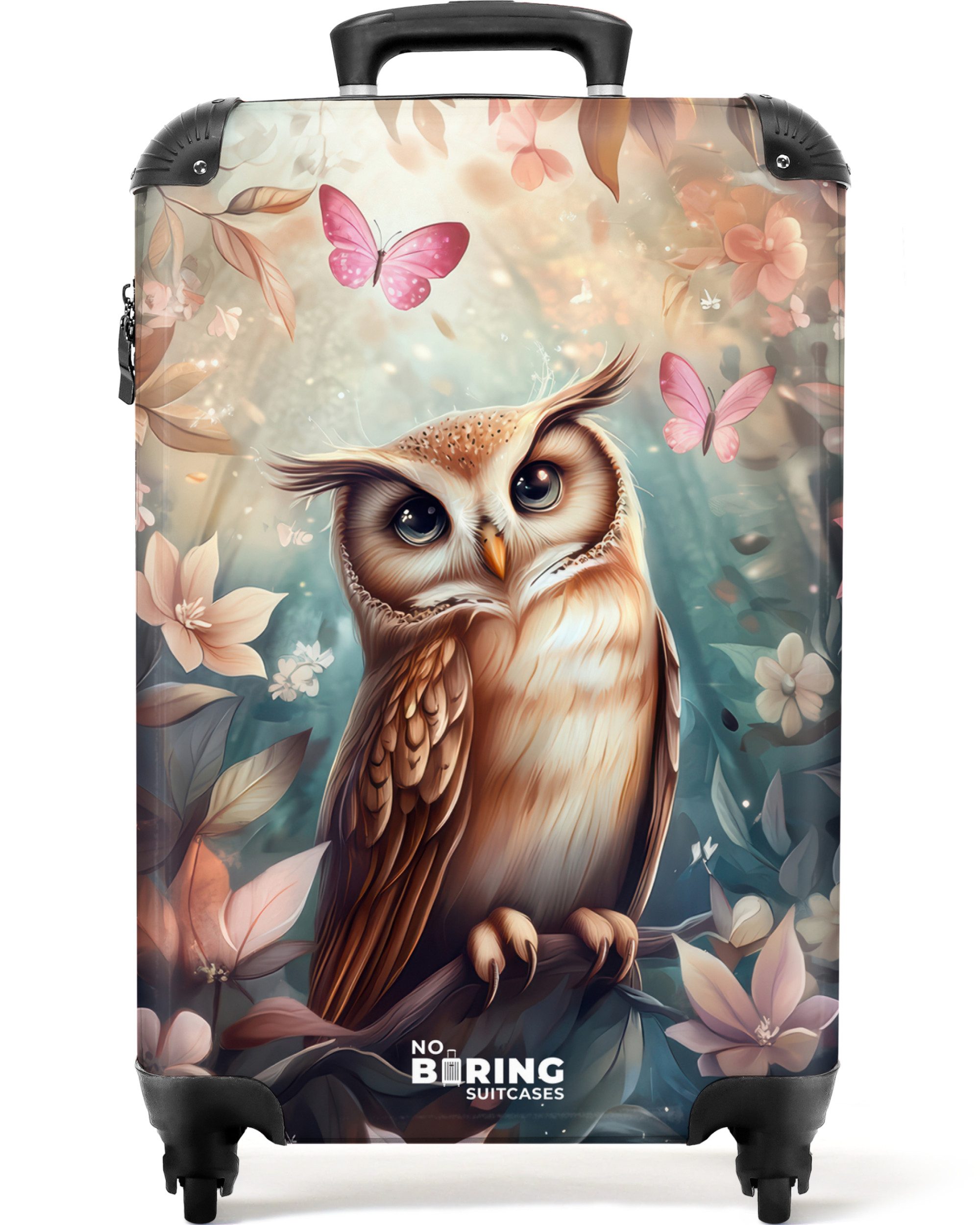 Kinderkoffer Eule mit Schmetterlingen im mystischen Wald 55x35x20cm