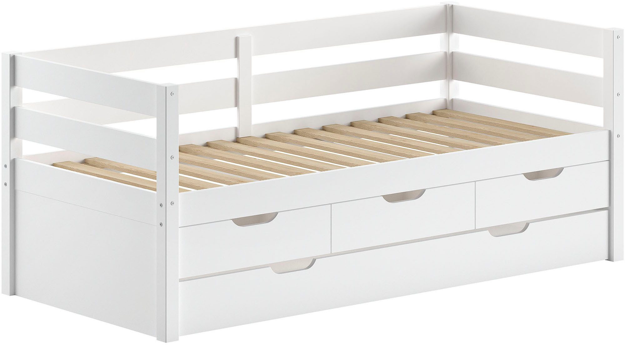 Vipack Funktionsbett Margrit mit Bettschublade, in zeitlosem Design, universell einsetzbar, Massivholzbett mit 3 Schubladen, wahlweise in 2 Farben erhältlich