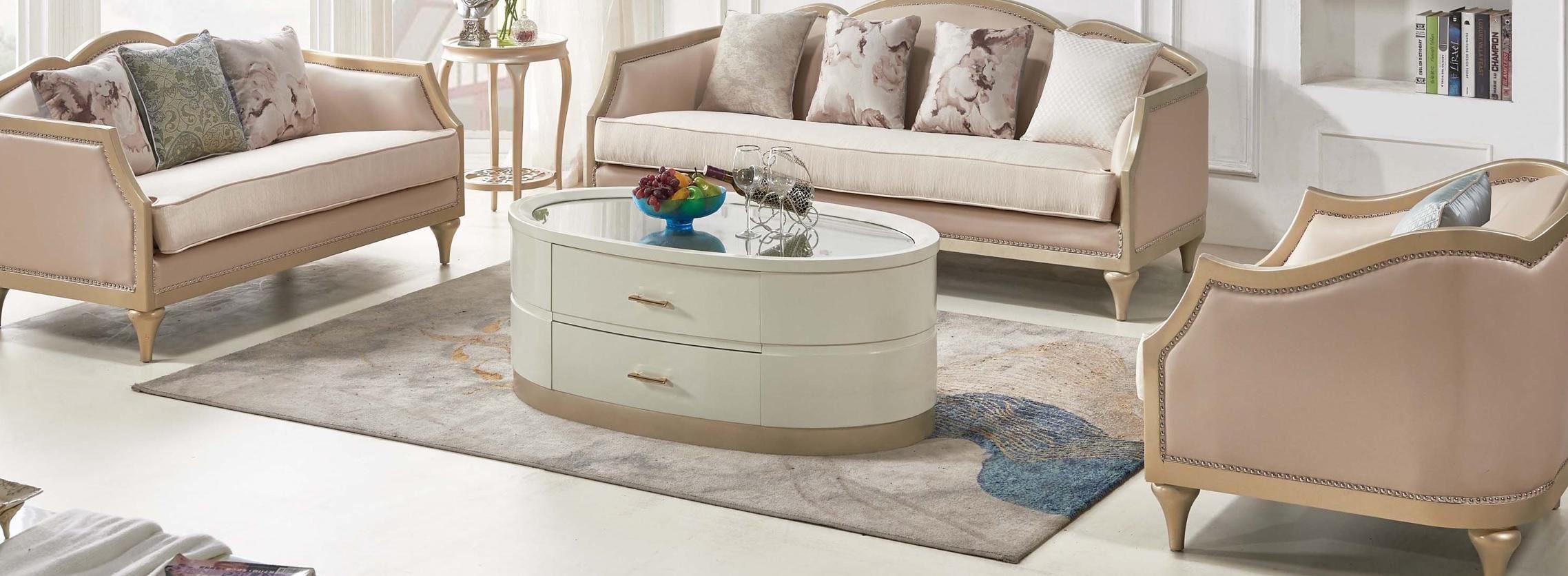 JVmoebel Couchtisch Ovaler Wohnzimmertisch aus Holz mit Glasplatte in Weiß, Made in Europa