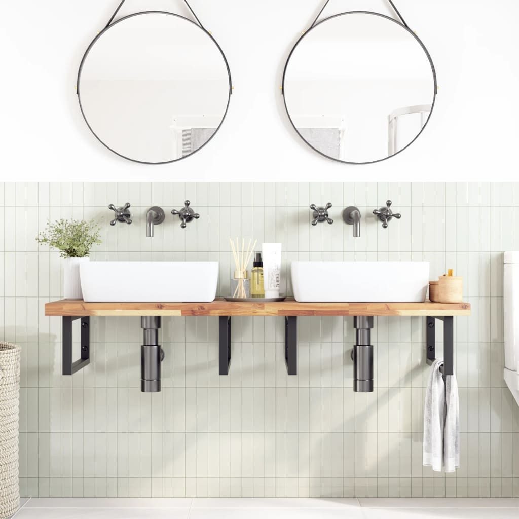 vidaXL Badezimmerspiegelschrank Waschbeckenregal Wandmontage Stahl und nholz (1-St)