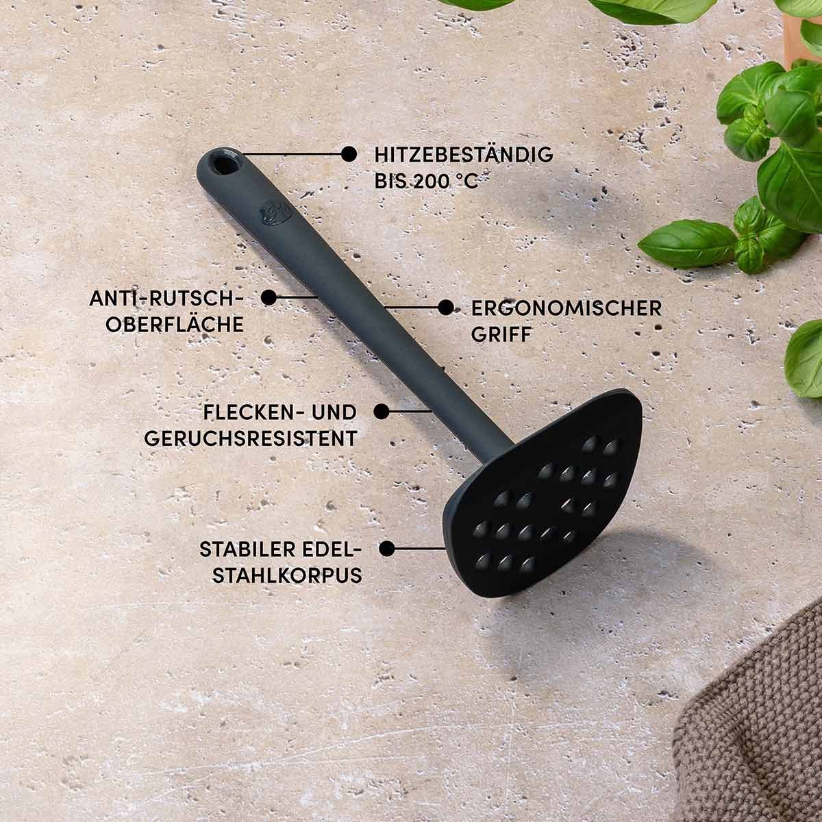Hoffmann Germany Kartoffelstampfer Püreestampfer Silikon Edelstahl 25 cm anthrazit (1 St), Silikon, Edelstahl, flexible Kante, kratzerfrei, Gemüsestampfer, spül – Bild 5 von 5