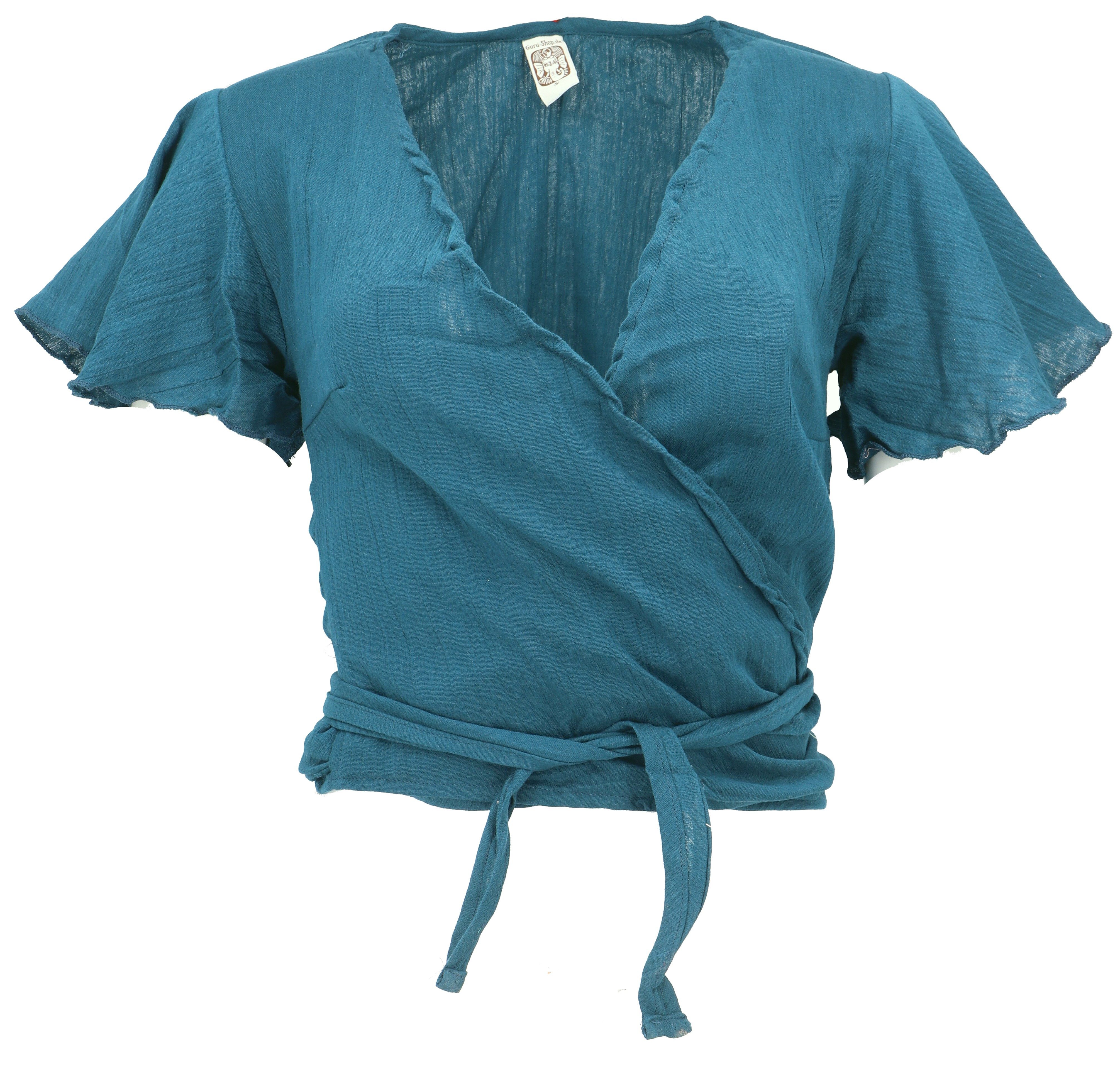Guru-Shop Longbluse Boho Wickelbluse, Wickeltop aus Baumwolle -.. alternative Bekleidung