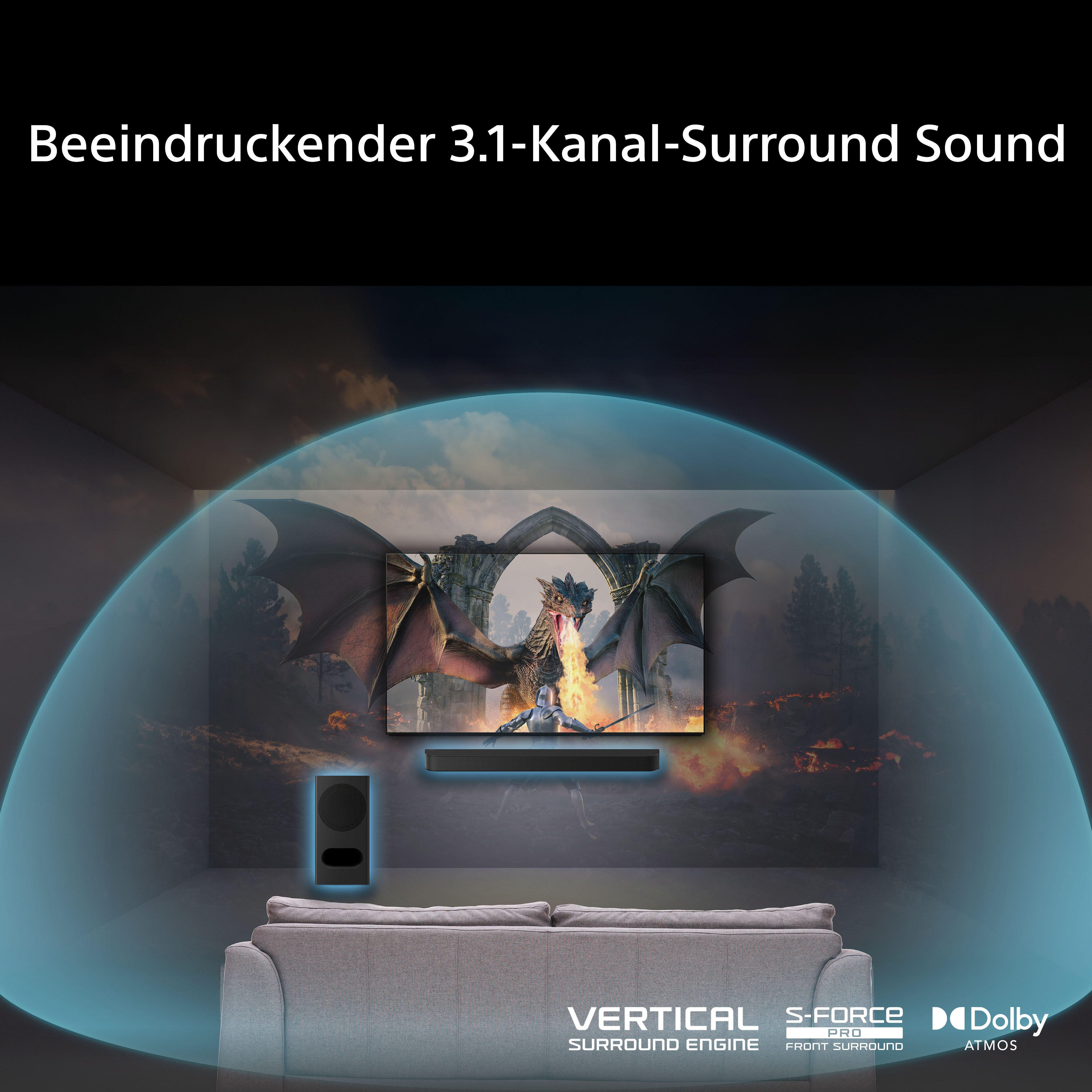 Sony Bravia Theatre Bar 5 Soundbar 3.1 (Bluetooth, 250 W, Dolby Atmos®/DTS:X® Surround Sound, BRAVIA Connect App f.Sony Smart TV) – Bild 4 von 5
