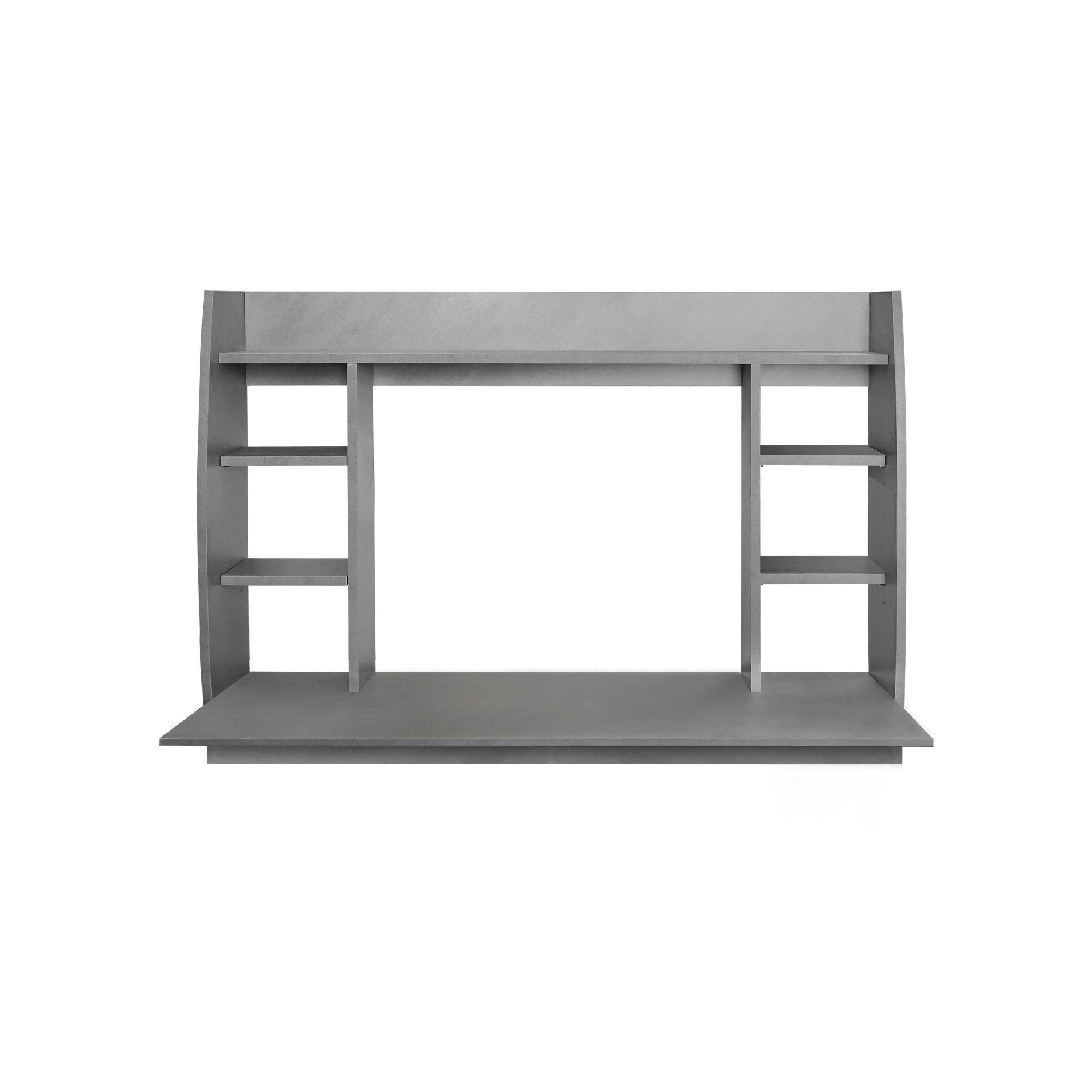 ML-DESIGN Schreibtisch Wandschreibtisch mit Fächern Schreibtisch Wandtisch, Grau-Beton Schwarz Kunstleder 110x75x48cm Ø33cm Regalelement Sitzhocker