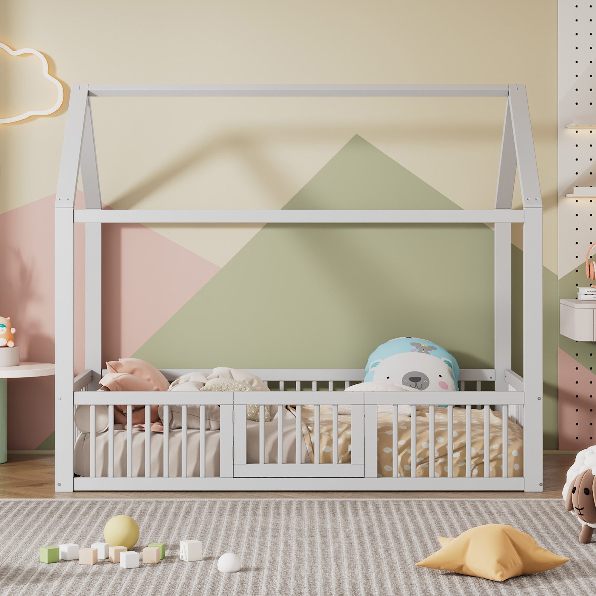 REDOM Kinderbett Holzbett, Flachbett, Hausbett mit günstig online kaufen