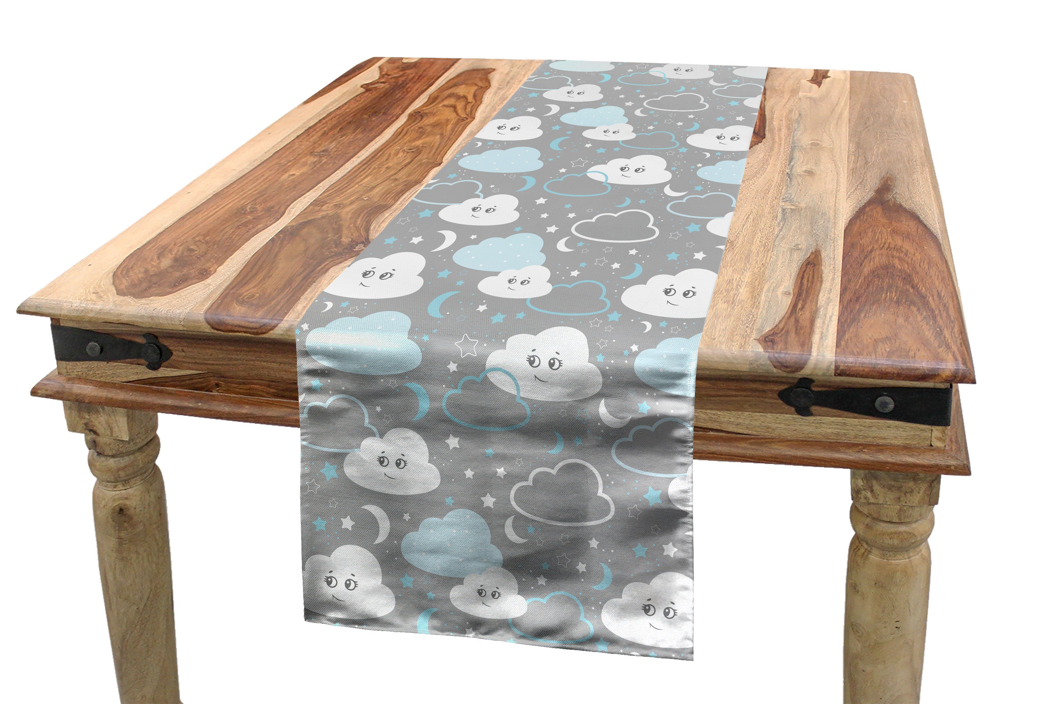 Küche Sterne Wolken Rechteckiger Grau Tischläufer, Dekorativer Moons Esszimmer Abakuhaus Tischläufer Cartoon