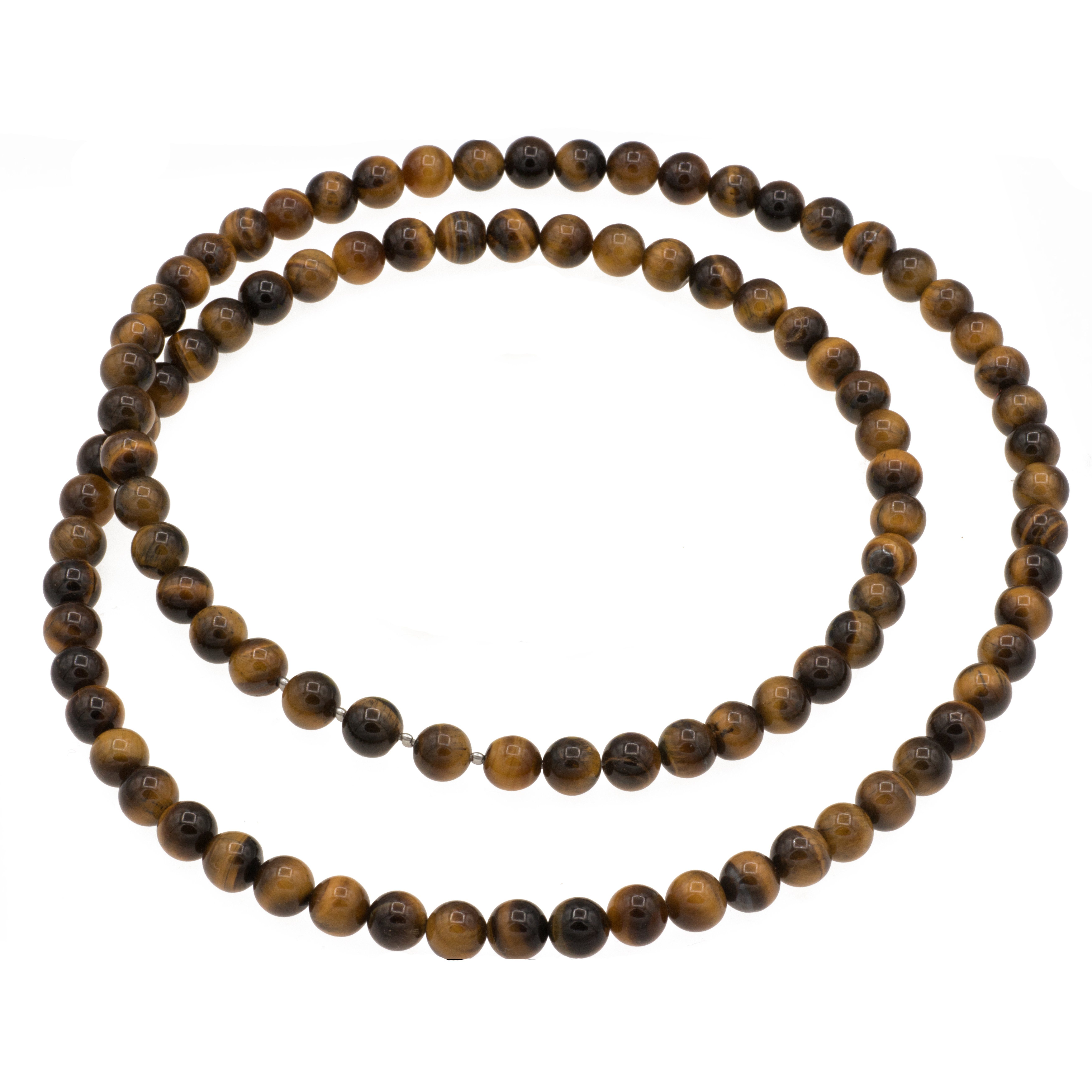 Bella Carina Perlenkette Kette aus Tigerauge Perlen 8 mm 80 cm Länge geschlossen, lange Kette ohne Verschluss