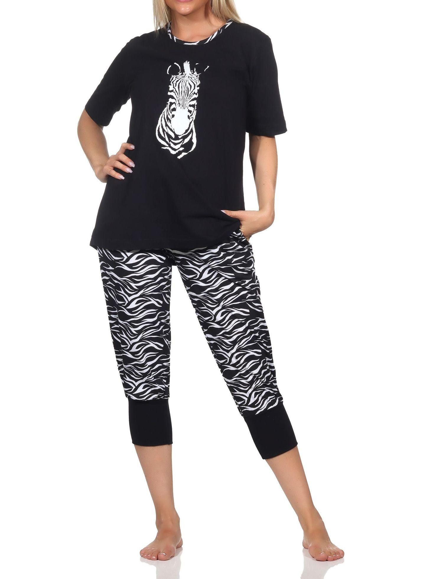 Normann Pyjama Normann Damen Capri kurzarm Pyjama mit Tiermotiv - auch in Übergrößen