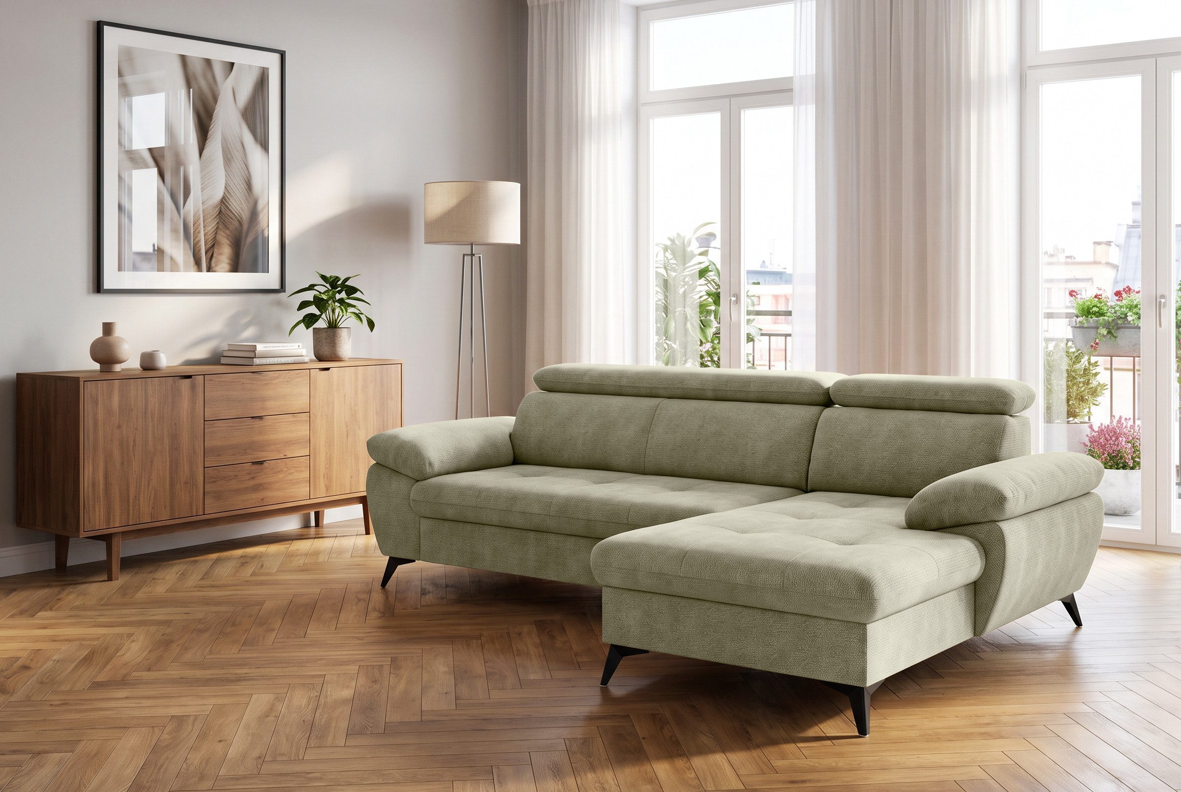 COTTA Ecksofa Hudson L-Form, B: 261 cm, mit Kopfteilverstellung, Wellenunterfederung, optional mit Schlaffunktion und XL Bettkasten, Liegefläche 190x119cm