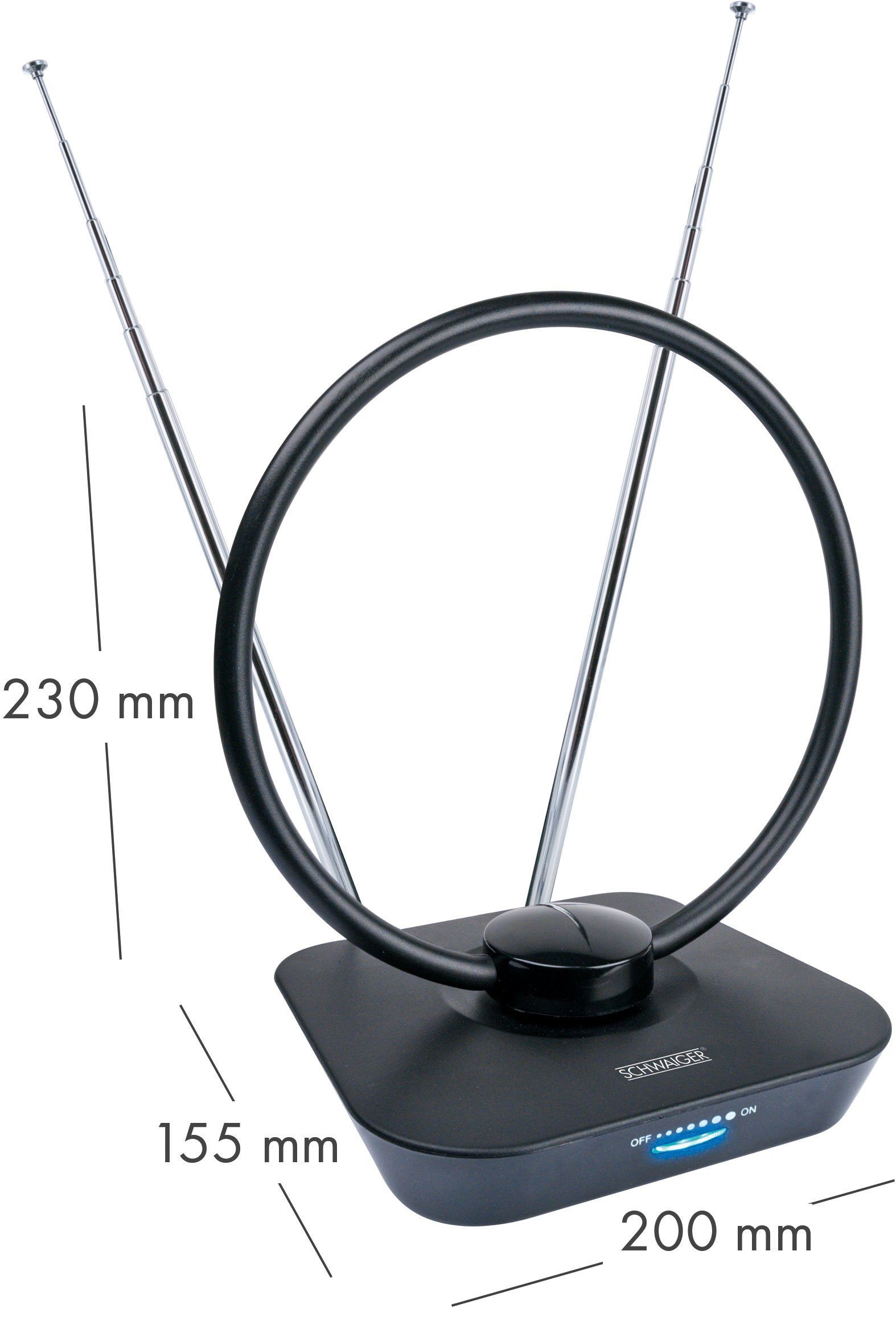 Schwaiger 720365 Innenantenne (für Innenbereich), Integ. Verstärker, schwenk-/neigbare Empfangsantenne, LTE-Sperrfilter