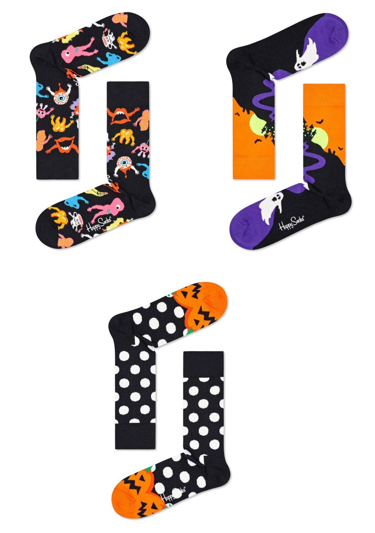 Happy Socks Socken Tagessocke Crew Halloween Geschenkbox schwarz - 3 Paar günstig online kaufen
