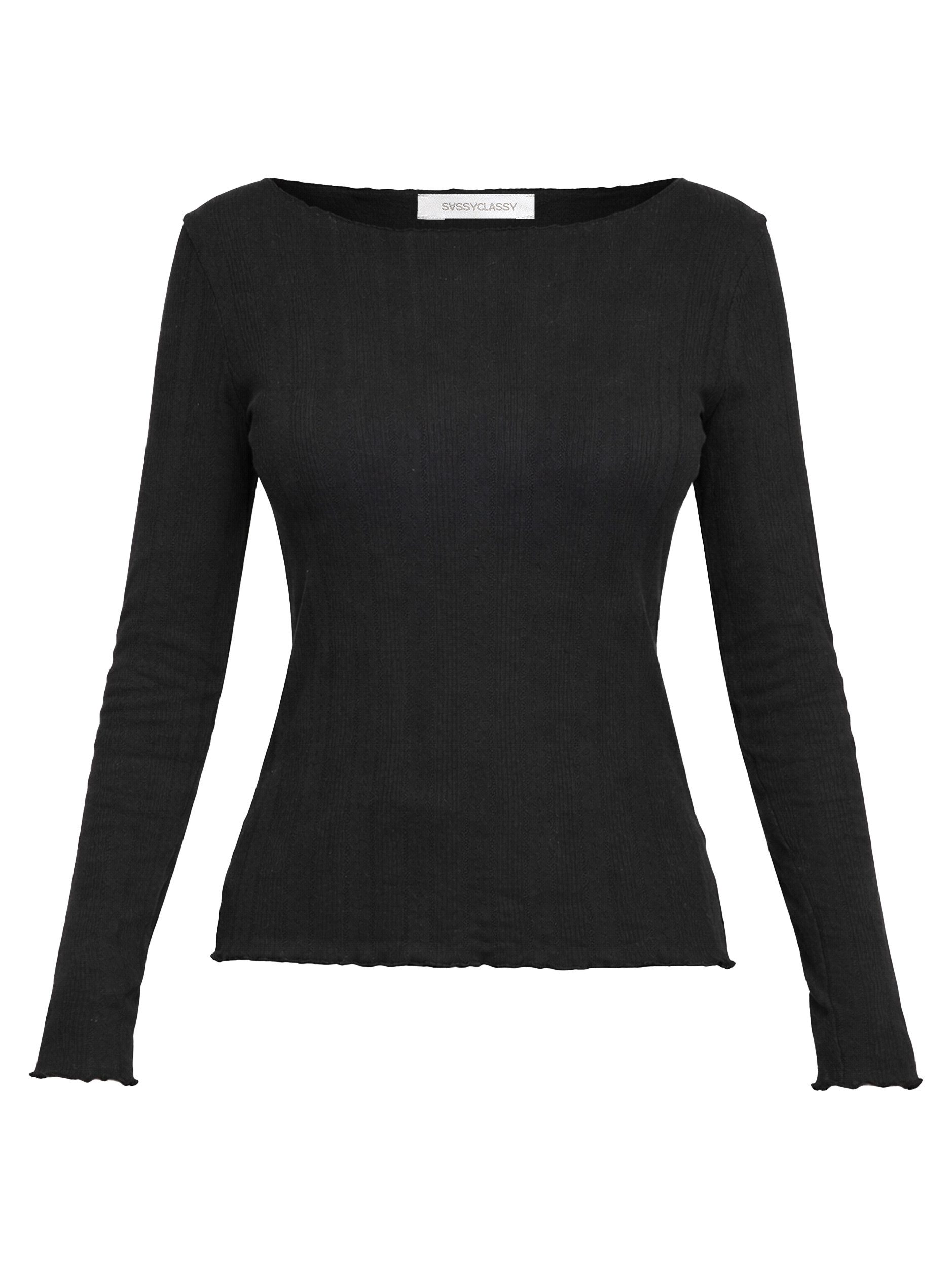 SASSYCLASSY Langarmshirt Pointelle Langarmshirt für Damen Feminines Top mit günstig online kaufen