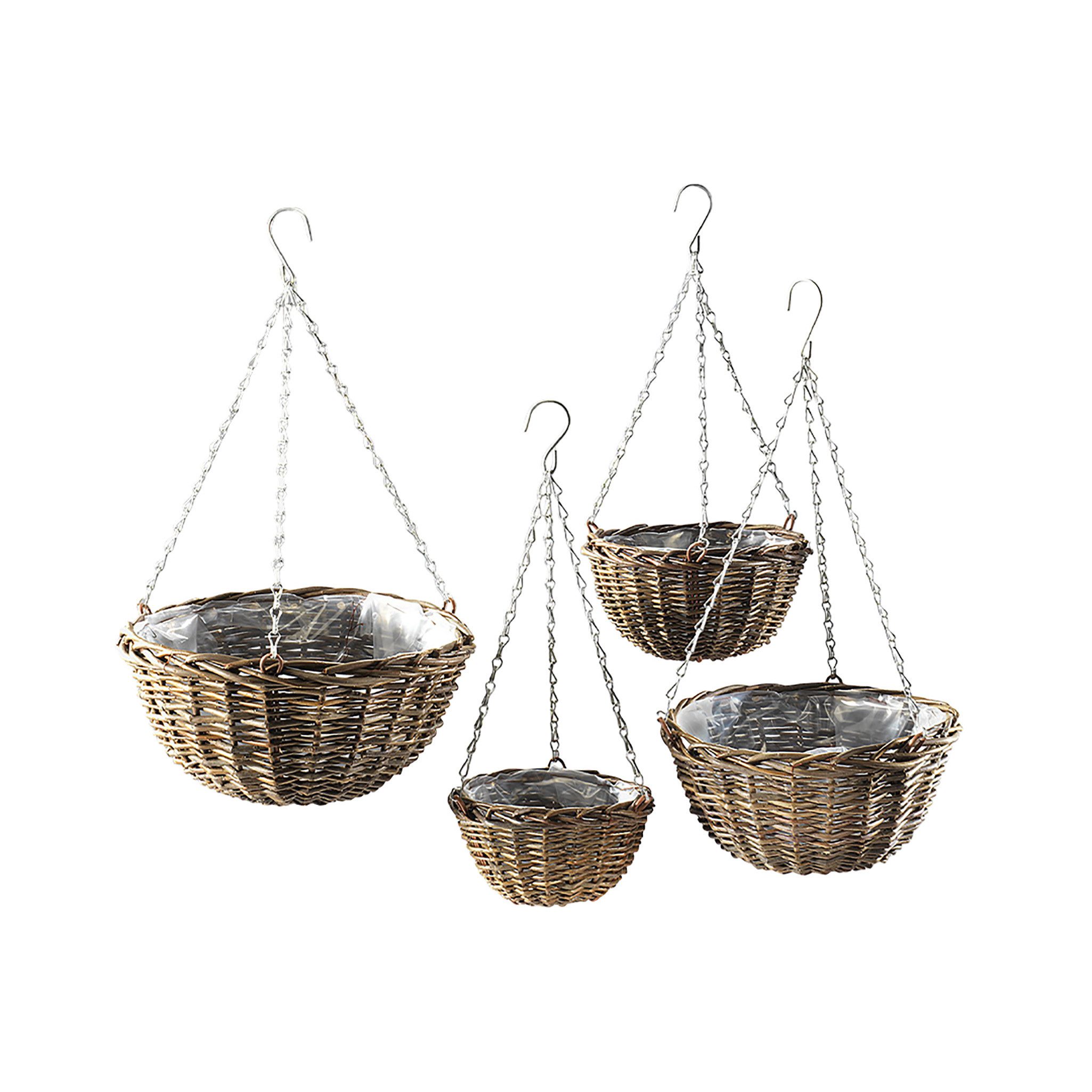 Kobolo Blumenampel Pflanzenampel aus ungeschälter Weide (4er Set)