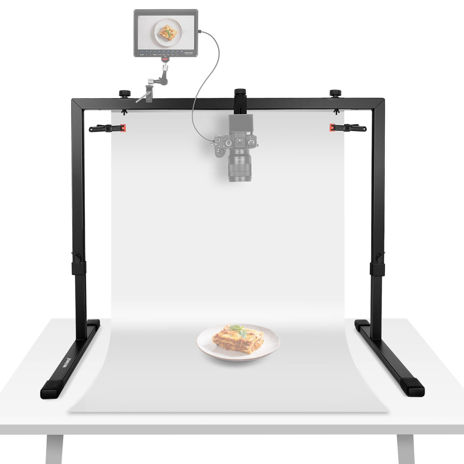 Neewer Kamerahalterung Überkopf Kamerahalterung, Stahl, Höhenverstellbar 61,5-100 cm, (Packung, für Tische≥1m, für Flatlay Fotografie Licht Kochen Zeichnen Handwerk)