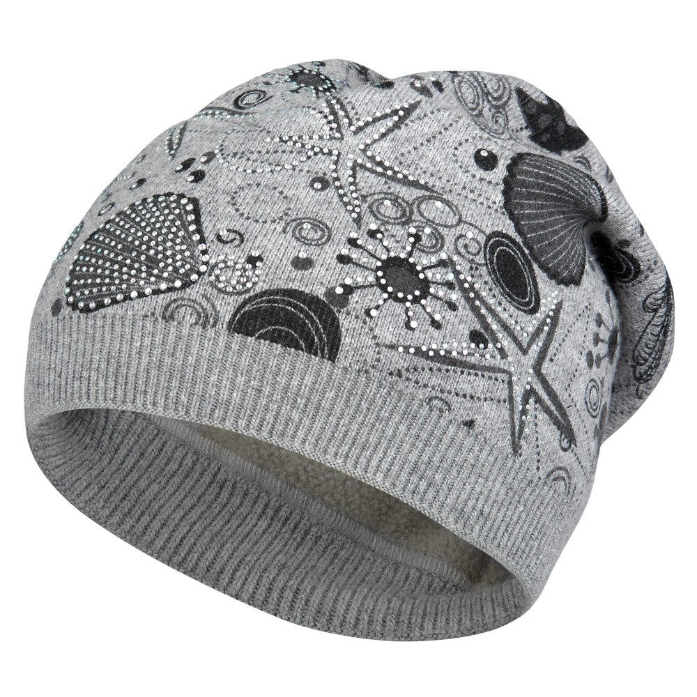 Cool4 Strickmütze Hochwertige Kashmir Fleece Beanie Kashmir Feinstrick Beanie mit abstrakten Strass Maritim Muster