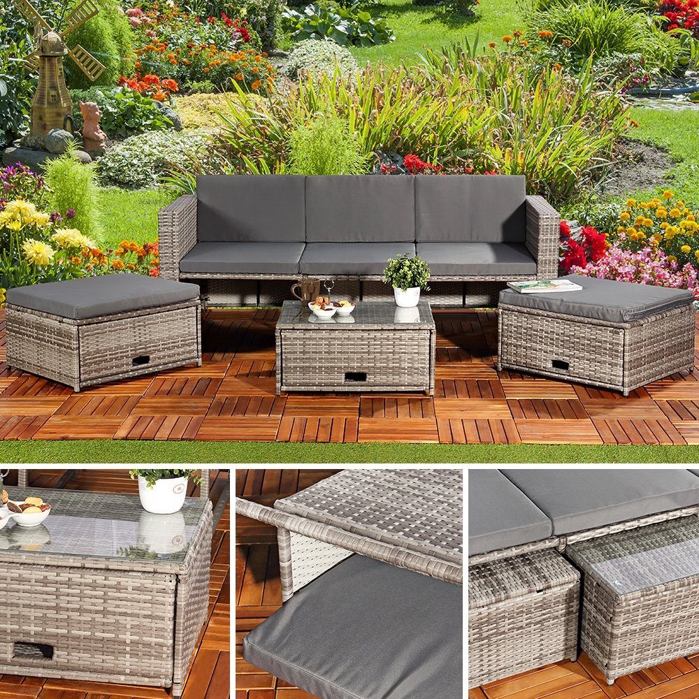 Feel2Home Gartenlounge-Set Polyrattan Lounge Rattanmöbel Sitzgruppe Gartenmöbel versch. Farben, (4-tlg., Premium-Lounge), Hochwertige Flechtoptik