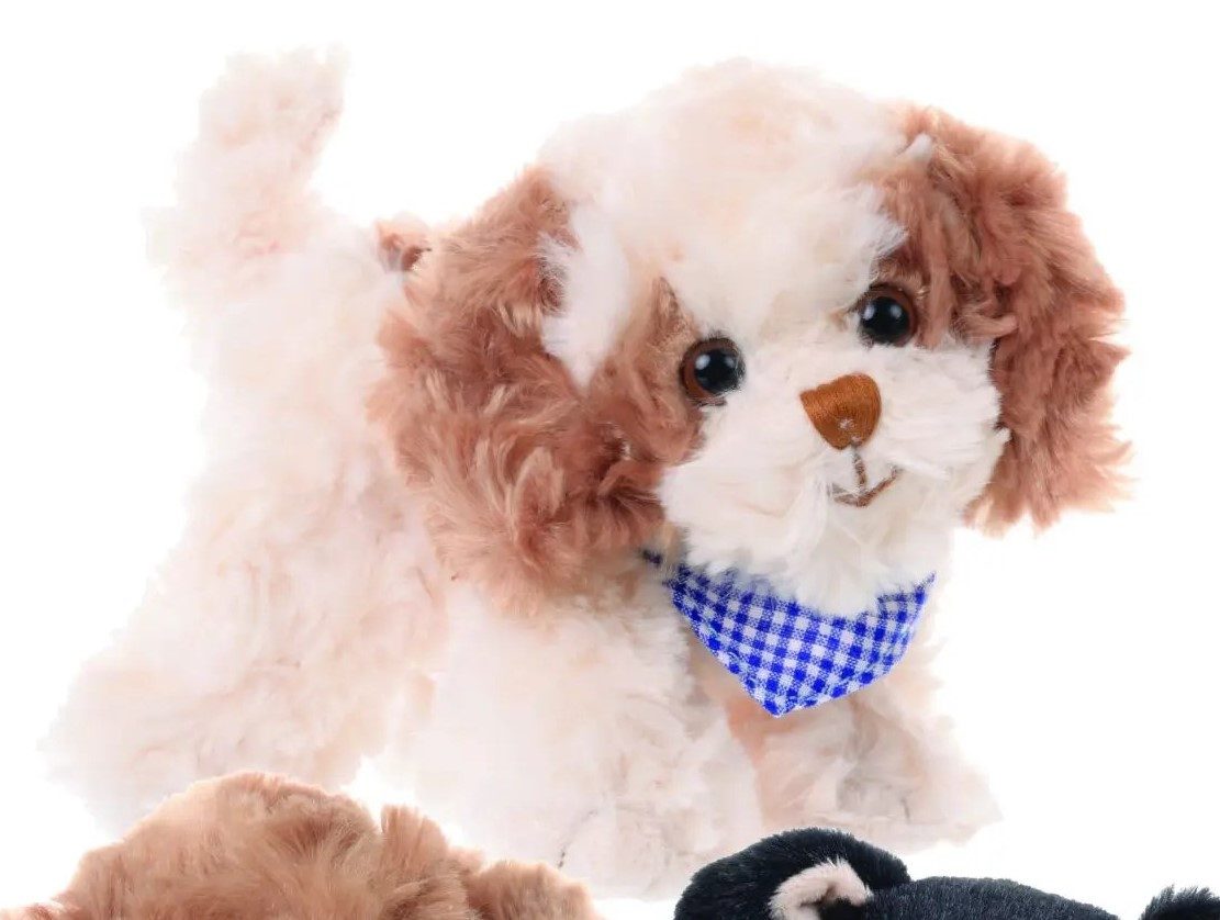 Bukowski Kuscheltier Hund 15 cm weiß/braun mit Halstuch Hündchen Stofftier Plüschhund