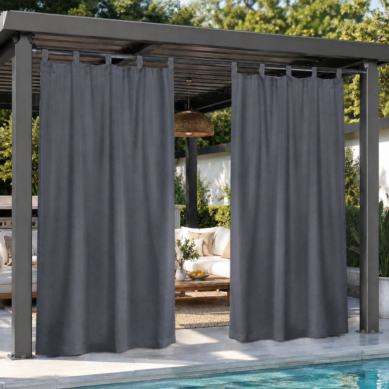 LMaxhome Outdoorvorhang Outdoor Thermovorhang wasserabweisend, blickdicht & schnurlos (2 St), Polyester-Vorhang mit Klettschlaufen für Garten, Terrasse & Pavillon