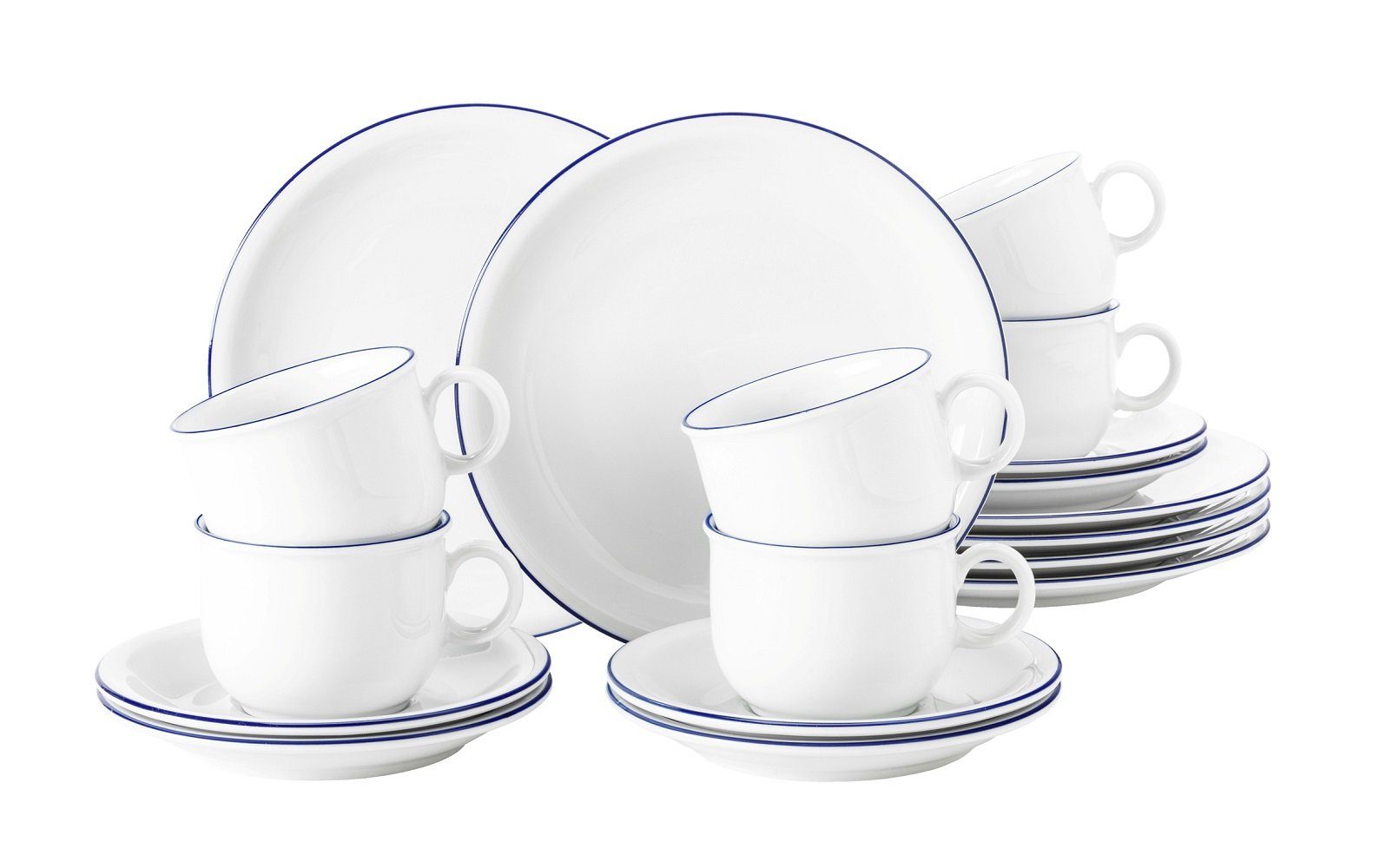 Seltmann Weiden Kaffeeservice Geschirr-Set, Service Compact Blaurand (18-tlg),  6 Personen, Porzellan, Made in Germany, 18 Teile, für 6 Personen, Seltmann  Weiden Compact Blaurand