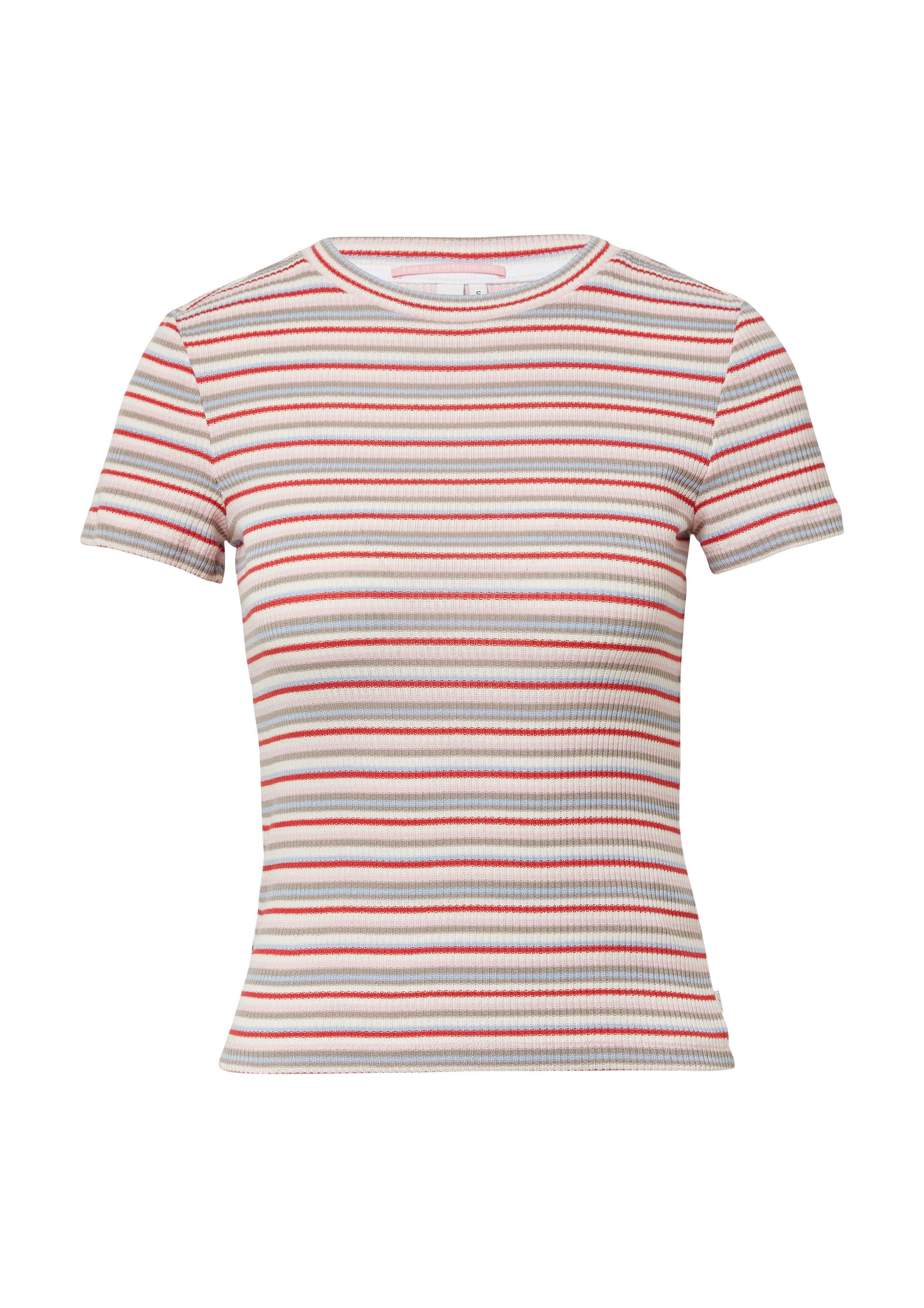 QS Kurzarmshirt T-Shirt schmal geschnittenes Ringelshirt günstig online kaufen
