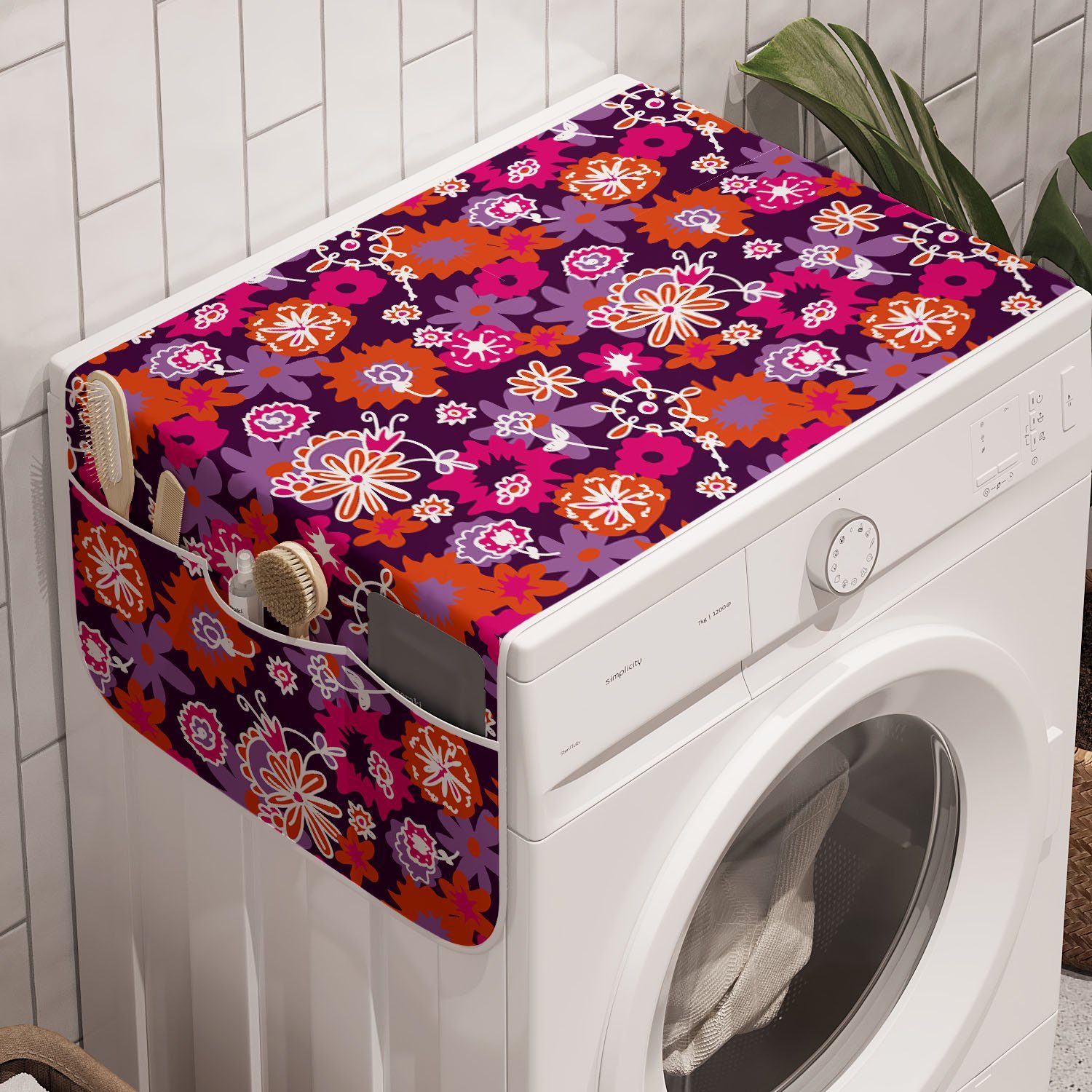 Trockner, und Blumen Frühlings-Blumen-Retro-Stil für Waschmaschine Anti-Rutsch-Stoffabdeckung Badorganizer Abakuhaus