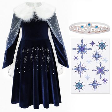 Corimori Prinzessin-Kostüm Elastisches Stella Eiskönigin Kostüm Kleid für Elsa Fans,  mit Tattoos, Frozen