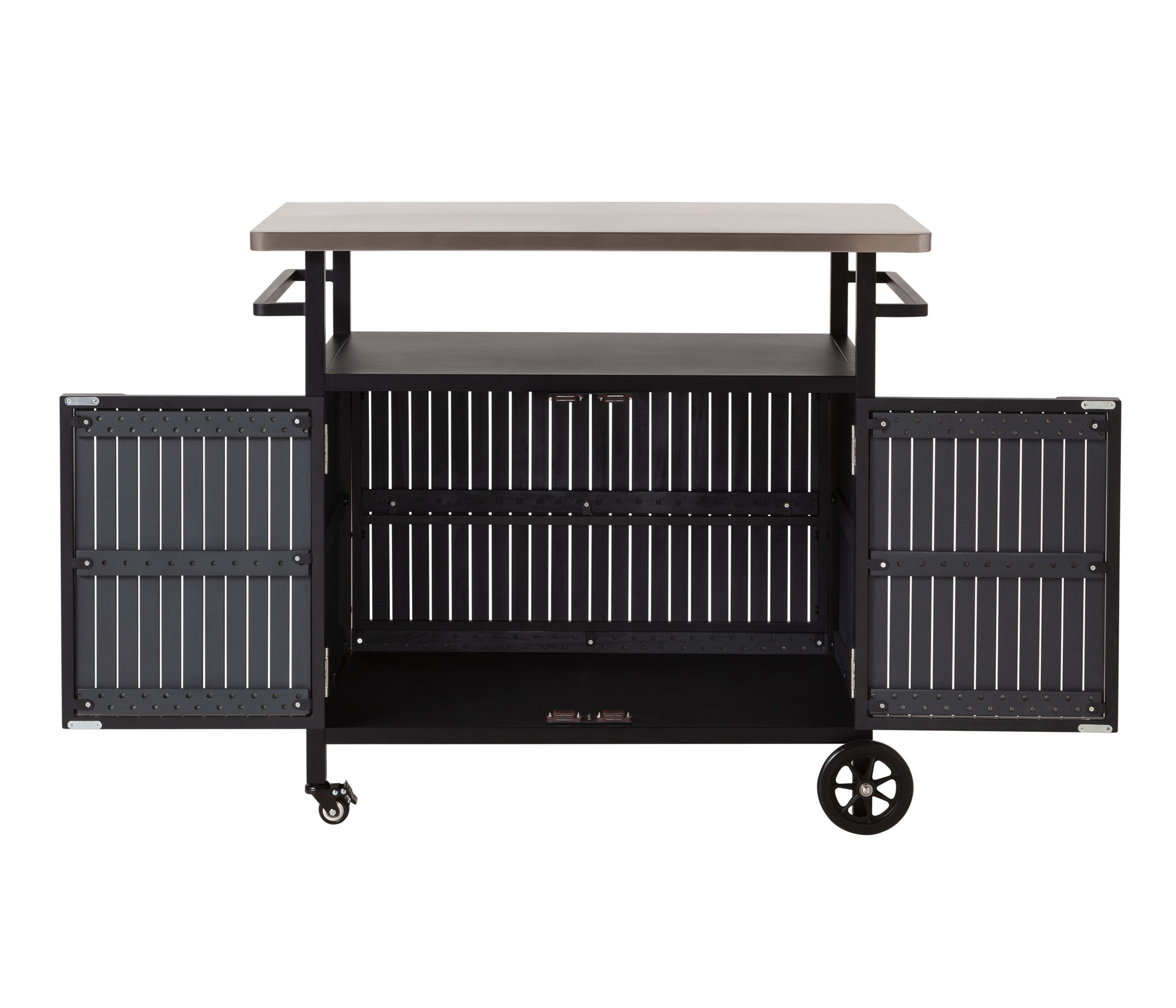 Dehner Outdoor-Küche Grillwagen Alvor, mit Rollen / Bremse, 107 x 96 x 65 cm (B/H/T), mobile Arbeitsfläche mit Edelstahlplatte und zusätzlichem Stauraum