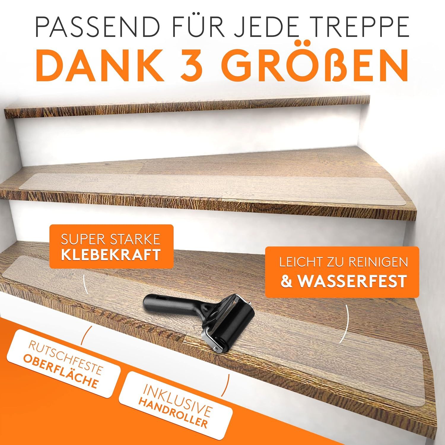 Falkenwerk Stufenmatte Anti-Rutsch für Treppen, [20 Stück] verschiedene Größen –, Selbstklebend, Transparent, Wasserfest, Starker Halt