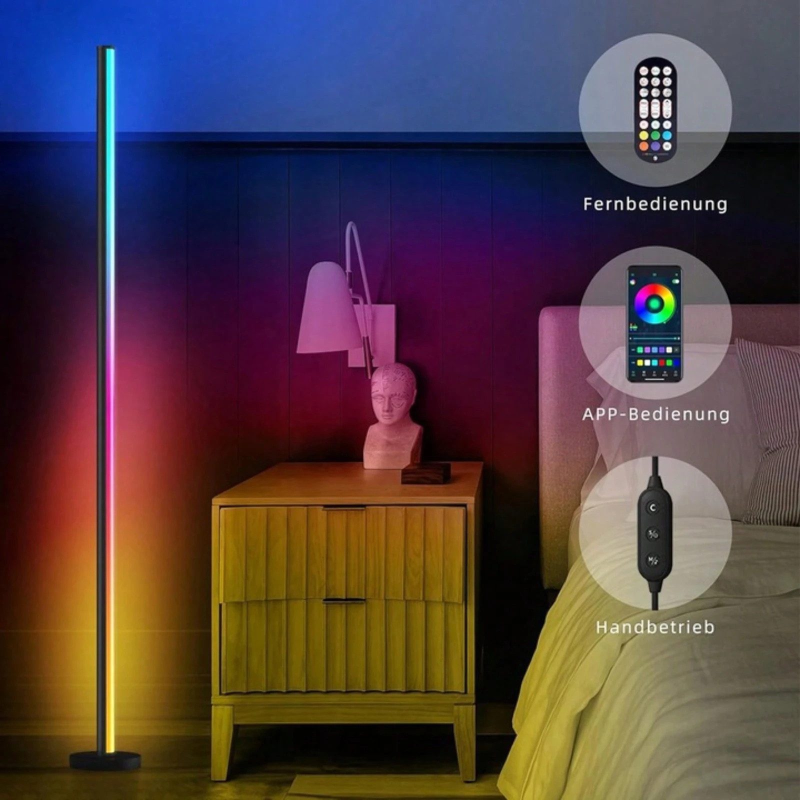 Ophy LED Stehlampe LED Stehleuchte 120 cm – RGB dimmbar, Fernbedienung & App, über 3000 Beleuchtungsmodi, Musikmodus, Timer – für Schlafzimmer & Spielzimmer (Ec – Bild 5 von 5