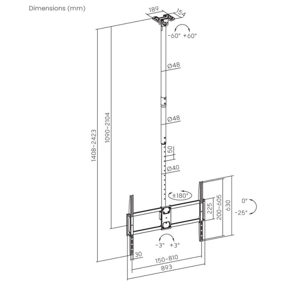 REFLECTA TV-Wandhalterung Reflecta PALLAS 100-8060T TV-Deckenhalterung 127,0 cm (50) - 254,0 cm