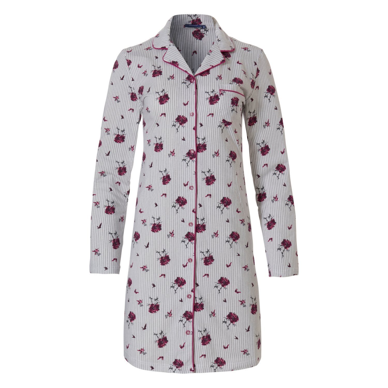 Nachthemd Damen Schlafshirt geknöpft mir Rosen