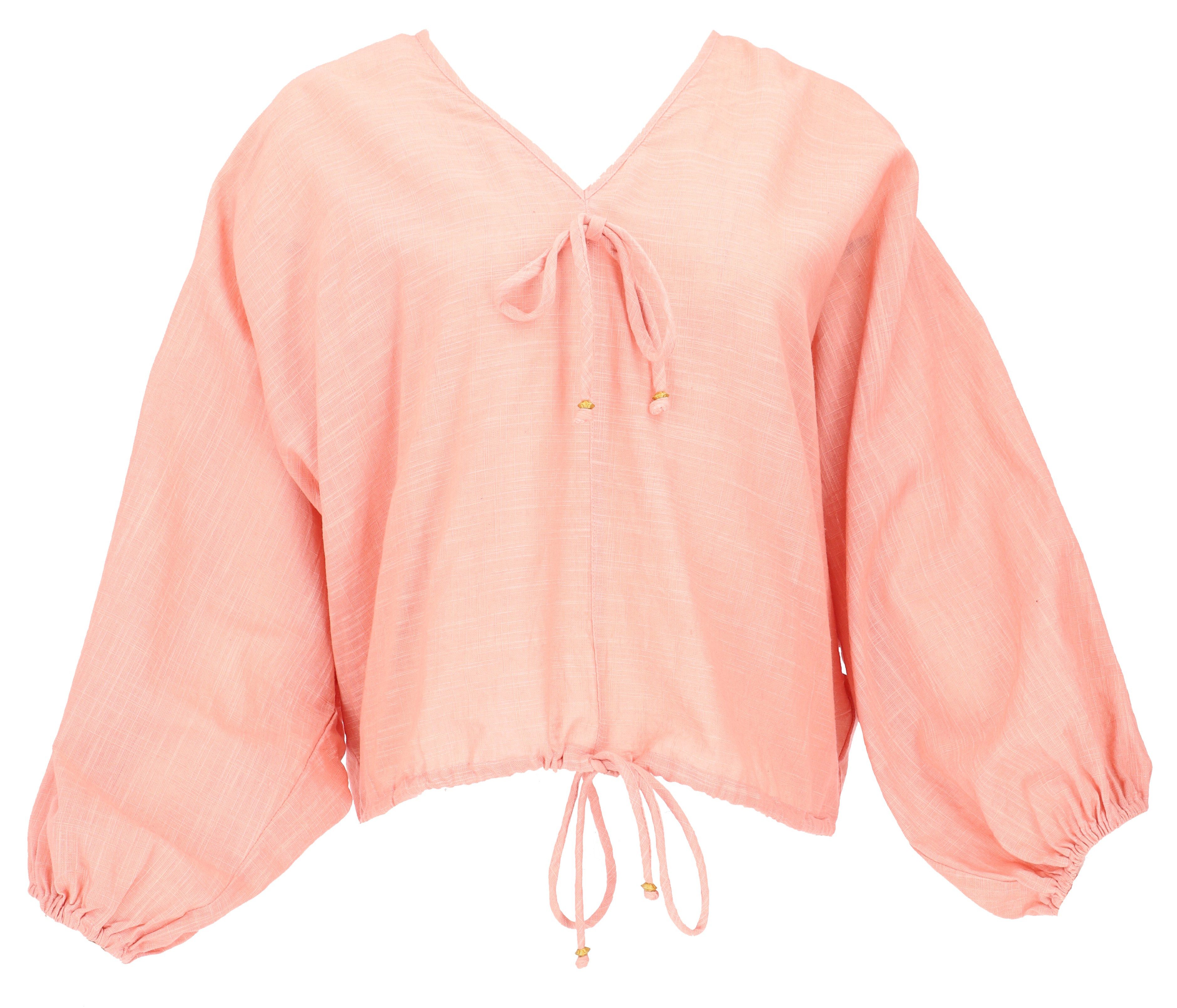 Guru-Shop Longbluse Weites Boho Blusentop mit Pluderärmeln,.. alternative Bekleidung