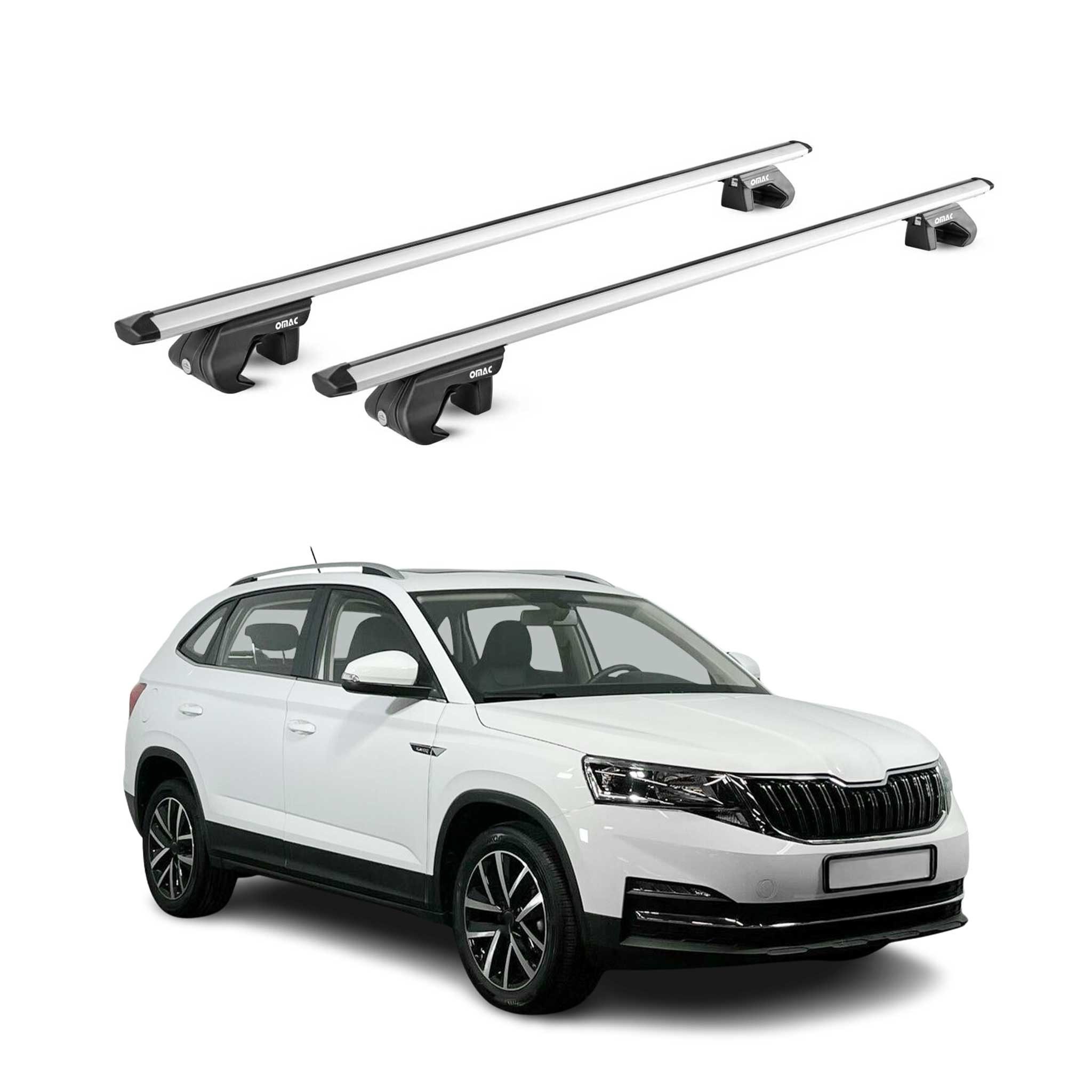 OMAC Dachträger Grundtäger für Skoda Kamiq 2019-2025 90kg Aluminium Silber 2 tlg ABE (2-St), Wasserbeständig,Abnehmbar,Multifunktional,Leichtgewichtig