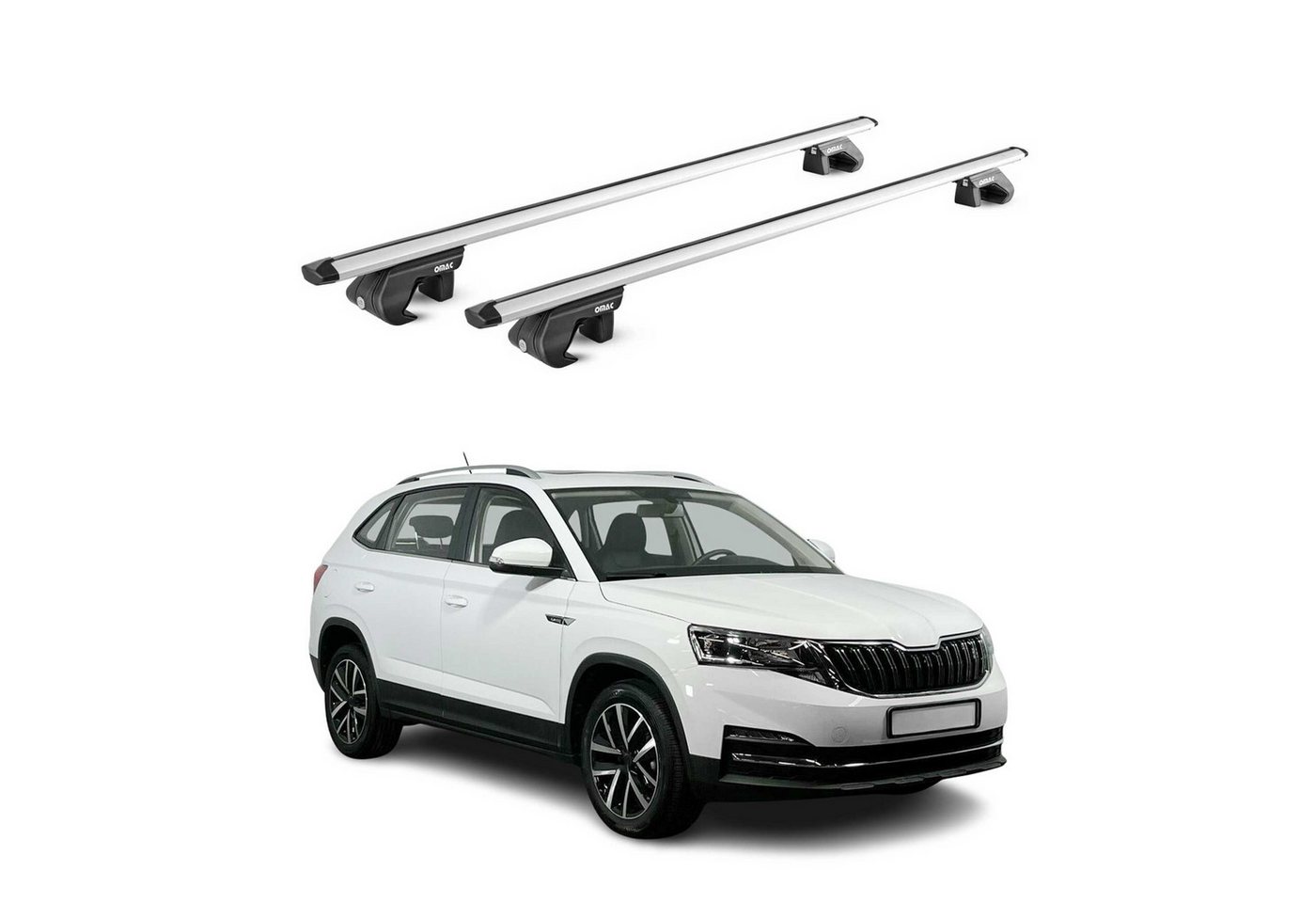 OMAC Dachträger Grundtäger für Skoda Kamiq 2019-2025 90kg Aluminium Silber 2 tlg ABE (2-St), Wasserbeständig,Abnehmbar,Multifunktional,Leichtgewichtig