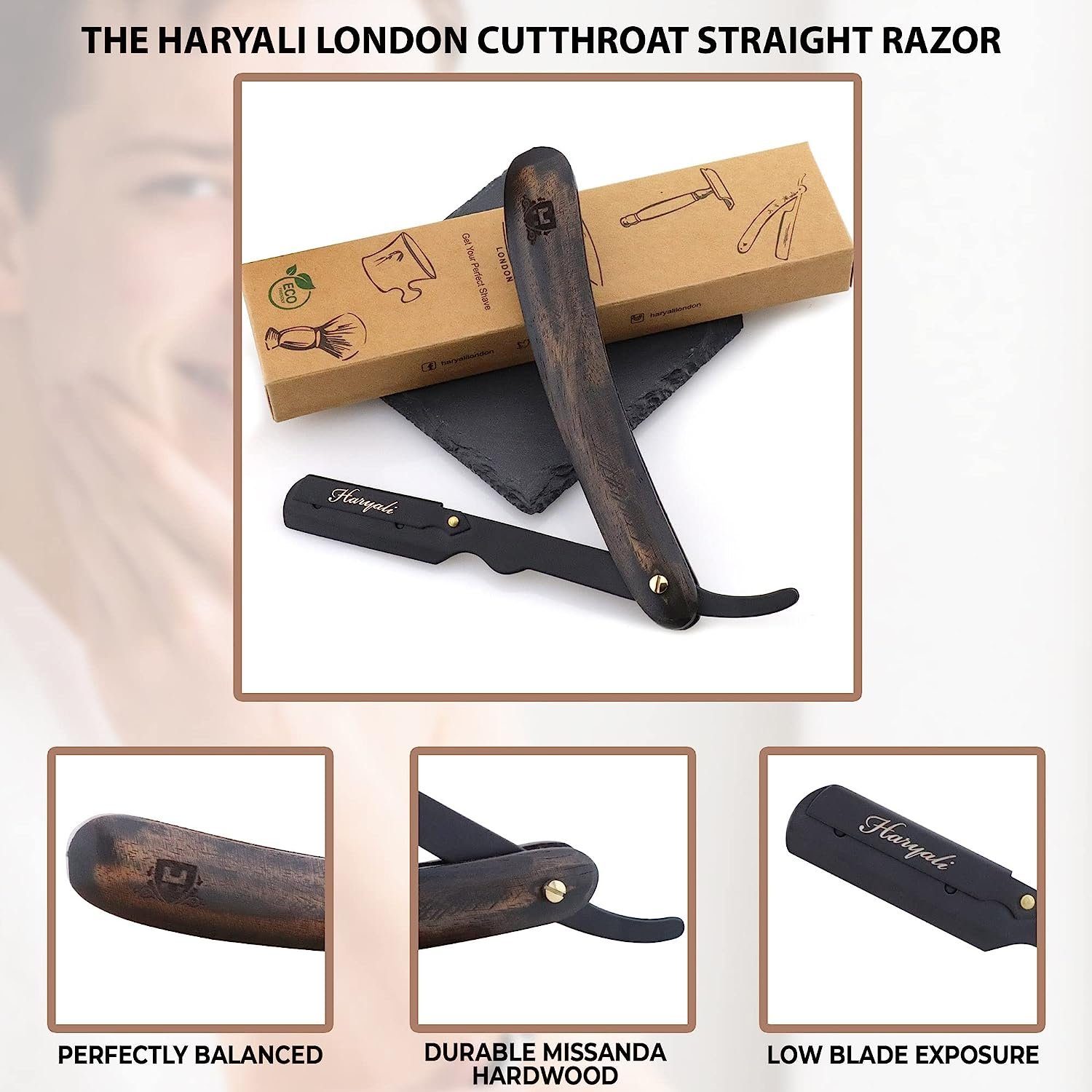 Haryali London mit - Wood Haryali Holzgriff London Bartmesser Nachhaltige Dark Rasiermesser Rasiermesser