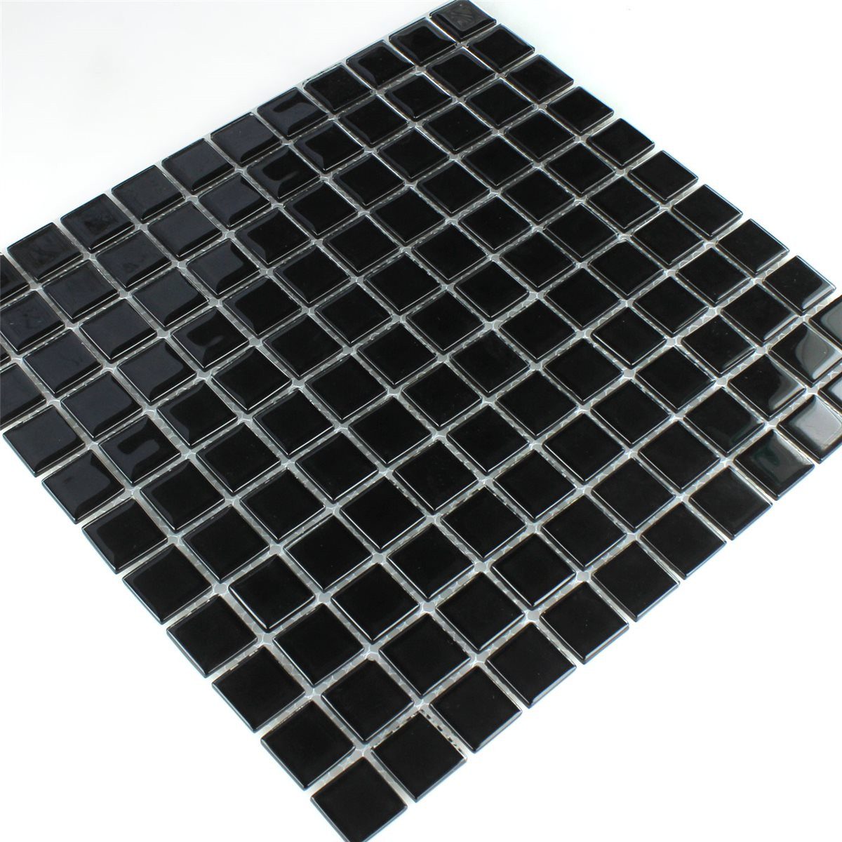 Mosafil Mosaikfliesen Glasmosaik Fliesen Tivoli Schwarz Uni, Glas 32.700x30.200, schwarz, Verlegefertig auf ein Netz geklebt - Frostsicher - Wasserfest -