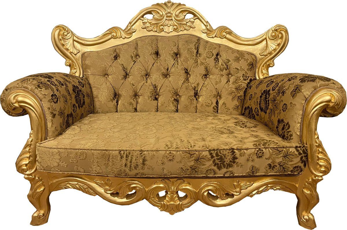 Casa Padrino 2-Sitzer Pompöös by Luxus Barock 2er Sofa Gold Bouquet Muster / Weiß / Gold - Pompööses Barock Sofa designed by Harald Glööckler