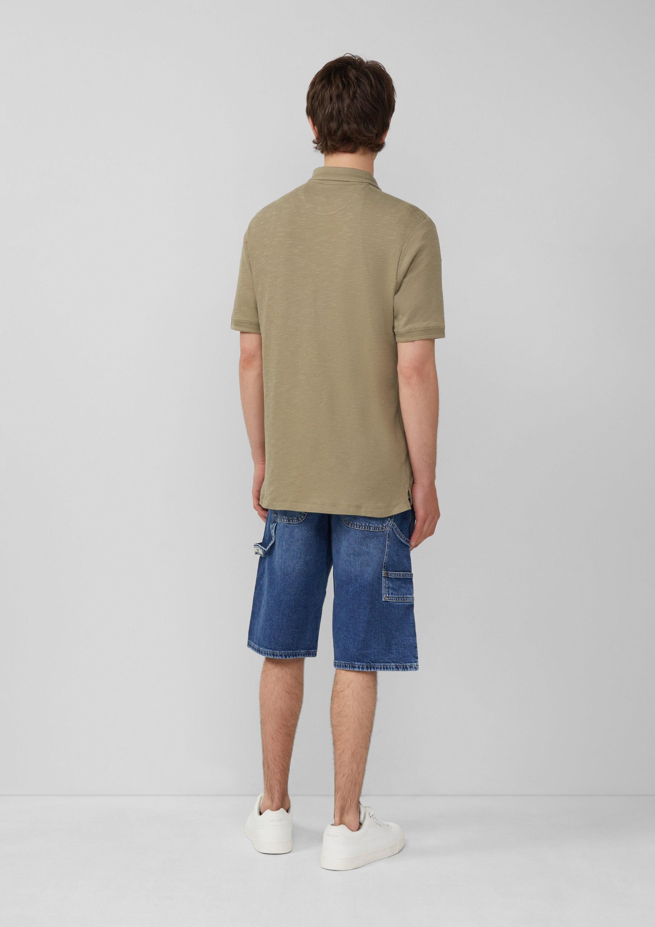 s.Oliver Kurzarmshirt Polo-Shirt Flammgarn-Poloshirt mit Brusttasche und Stickerei